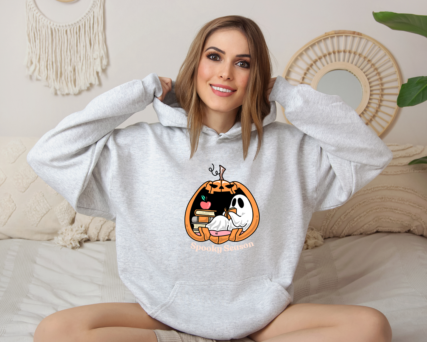 Spooky Season Hoodie | Cute Ghost Reading Pumpkin Sweatshirt | Cozy Halloween Hoodie | Fall Bookish Ghost Gift | Autumn Aesthetic Sweater