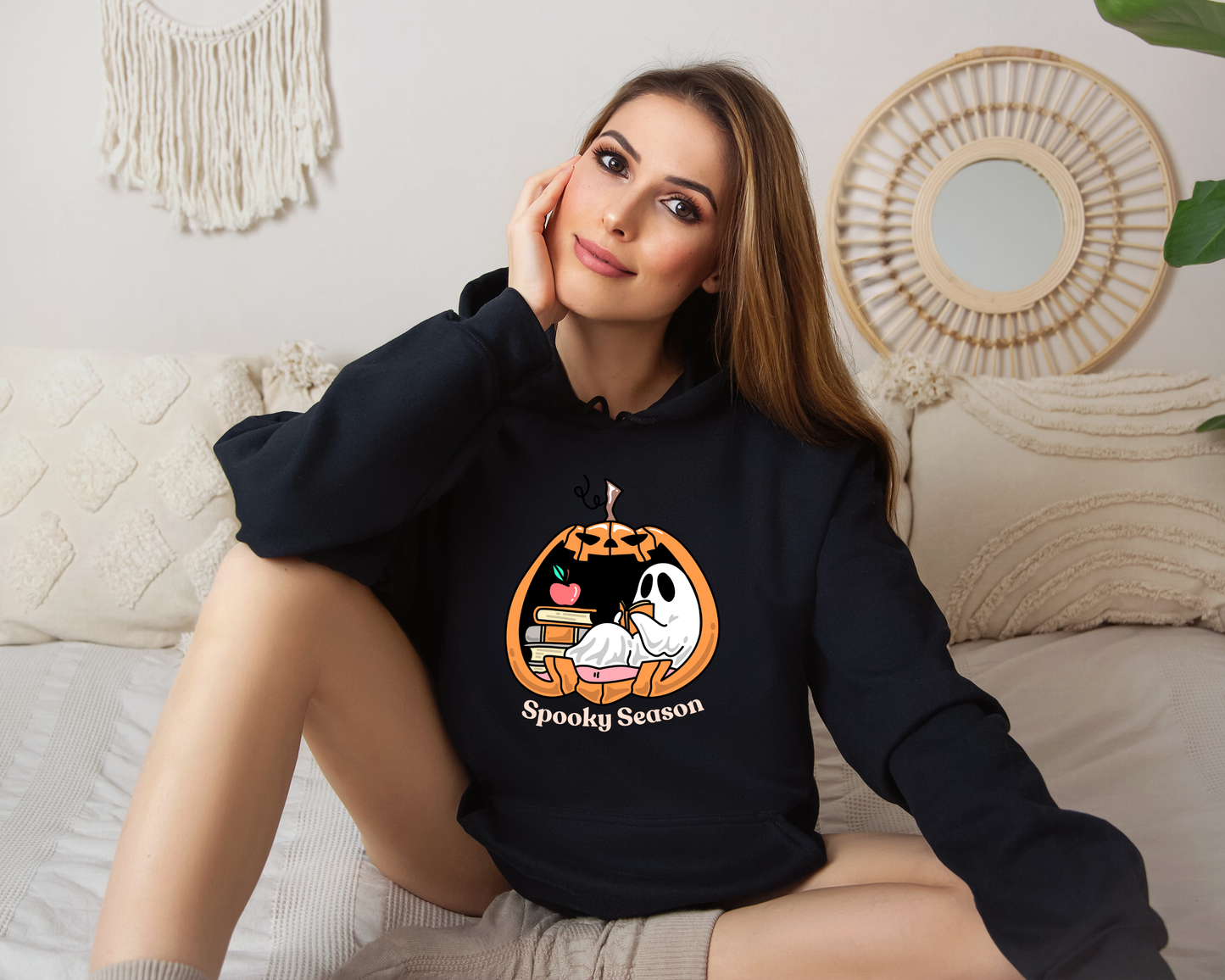 Spooky Season Hoodie | Cute Ghost Reading Pumpkin Sweatshirt | Cozy Halloween Hoodie | Fall Bookish Ghost Gift | Autumn Aesthetic Sweater