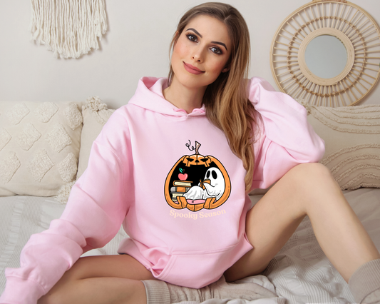 Spooky Season Hoodie | Cute Ghost Reading Pumpkin Sweatshirt | Cozy Halloween Hoodie | Fall Bookish Ghost Gift | Autumn Aesthetic Sweater