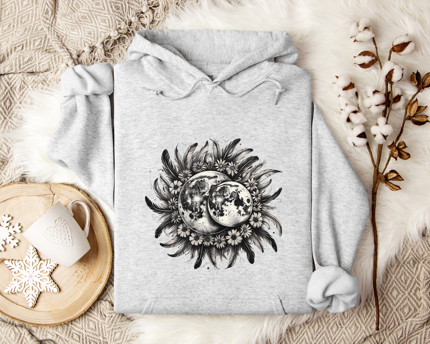 Twin Moons Hoodie – Celestial Moon Phase Sweatshirt, Astrology Hoodie, Mystical Lunar Clothing, Cosmic Night Sky Gift