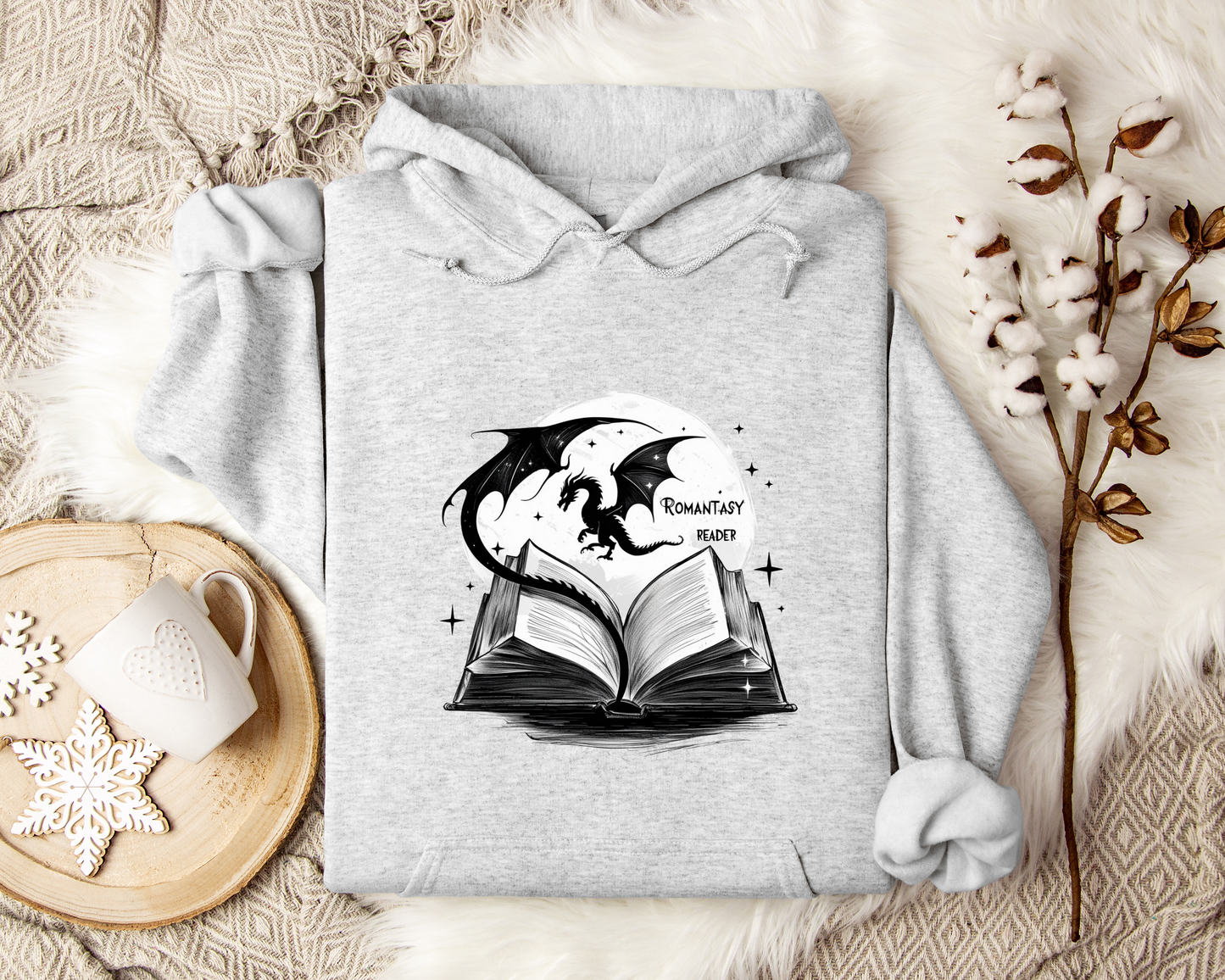 Romantasy Reader Hoodie – Dragon and Book Hoodie, Fantasy Reading Sweatshirt, Book Lover Gift, Magical Storytelling Clothing, Bookish Merch