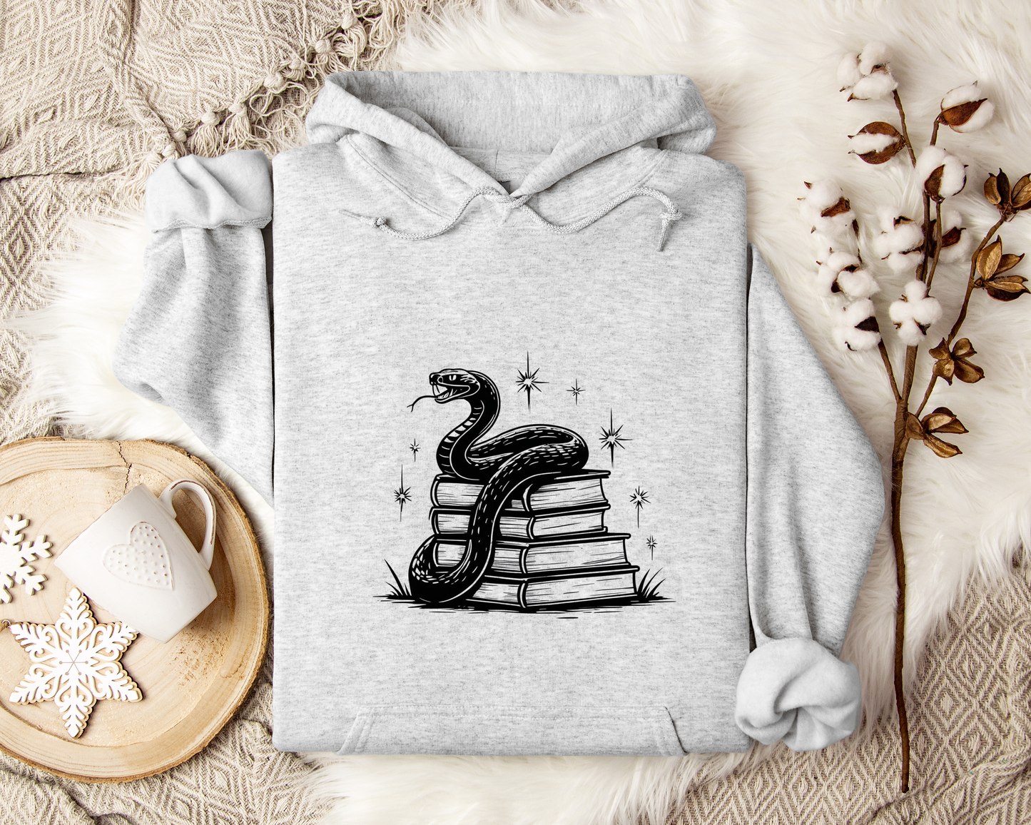 Serpent & Spellbooks Hoodie – Snake and Books Sweatshirt, Witchy Hoodie, Dark Academia Clothing, Mystical Fantasy Gift, Book Lover Gift.