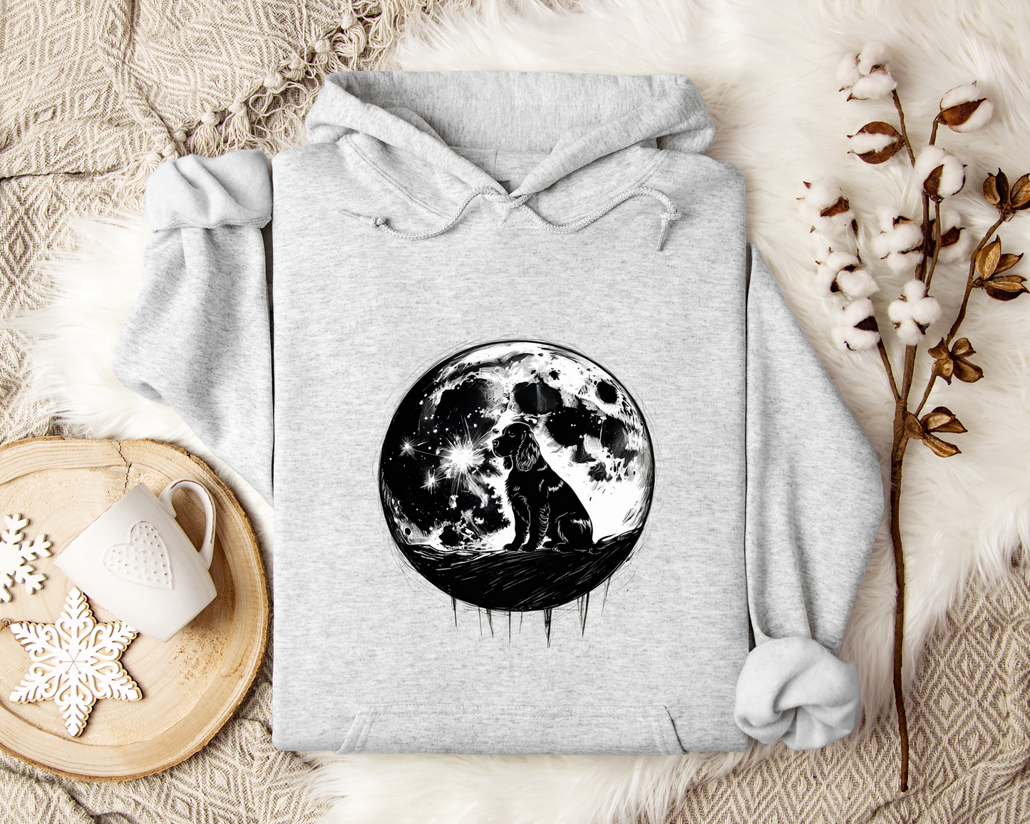 Moonlit Dog Hoodie, Dog Lover Gift, Loyal Companion Under the Stars, Celestial Night Sky Sweatshirt, Cozy Unisex Hoodie