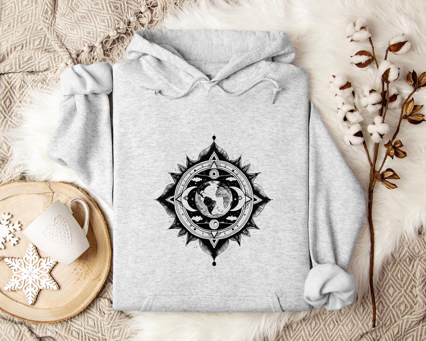 Celestial Earth Mandala Hoodie, Sacred Geometry Hoodie, Spiritual Hoodie, Mystic Geometry Sweatshirt, Astrology Hoodie, Unisex Hoodie