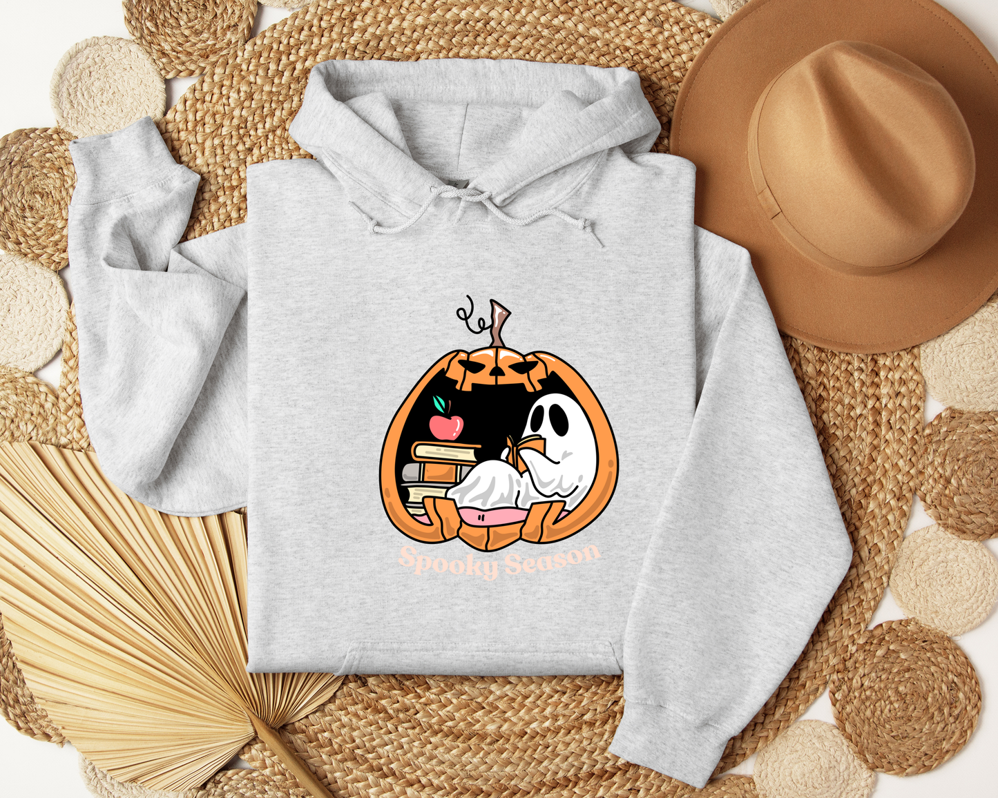 Spooky Season Hoodie | Cute Ghost Reading Pumpkin Sweatshirt | Cozy Halloween Hoodie | Fall Bookish Ghost Gift | Autumn Aesthetic Sweater