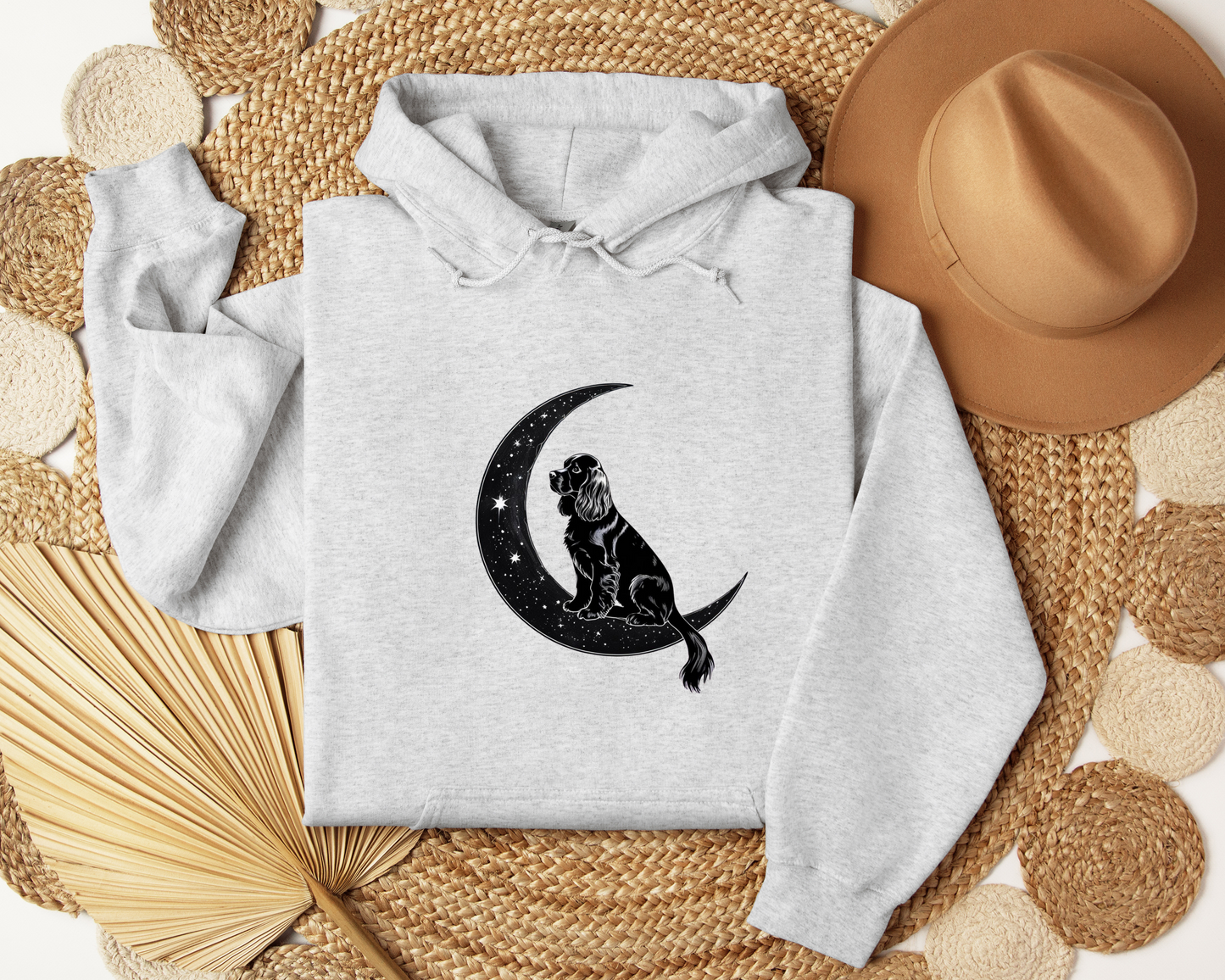 Starry Night Dog Hoodie – Moon & Stars Aesthetic Sweatshirt, Dog Lover Gift, Celestial Pet Owner Hoodie, Cozy Unisex Hoodie.