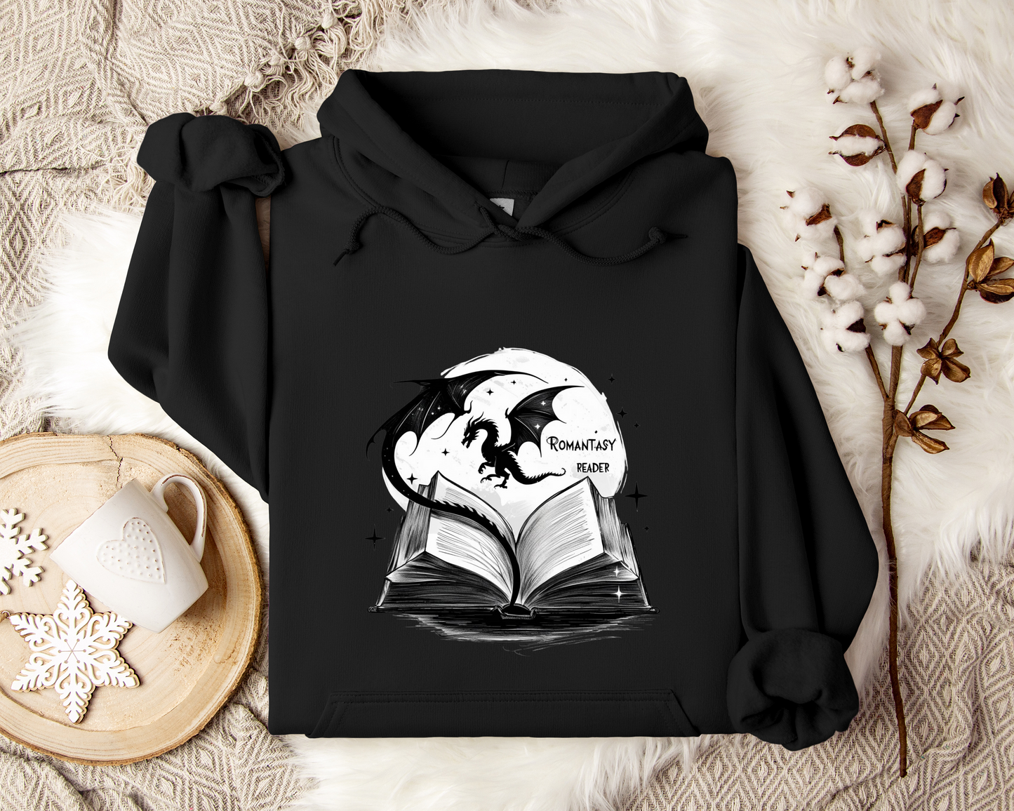 Romantasy Reader Hoodie – Dragon and Book Hoodie, Fantasy Reading Sweatshirt, Book Lover Gift, Magical Storytelling Clothing, Bookish Merch