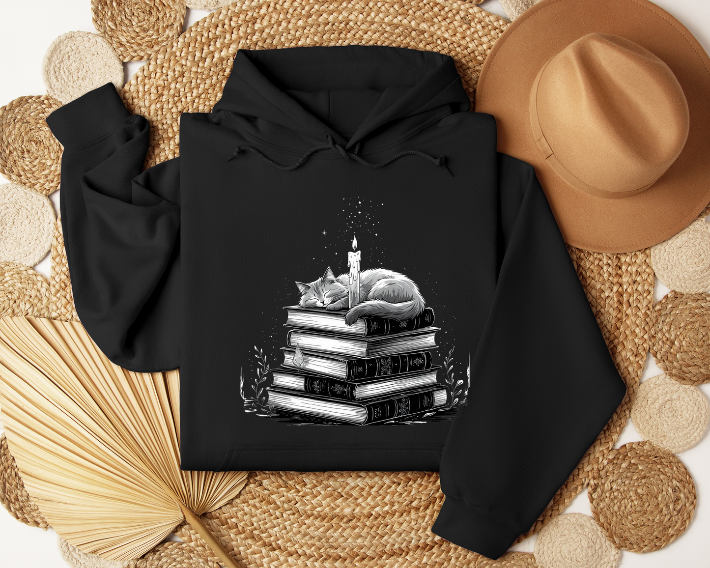 Enchanted Cat Hoodie – Spellbook Hoodie with Magical Cat, Cozy Witchy Sweatshirt, Fantasy Feline Gift, Mystical Book Lover Clothing, Pet.