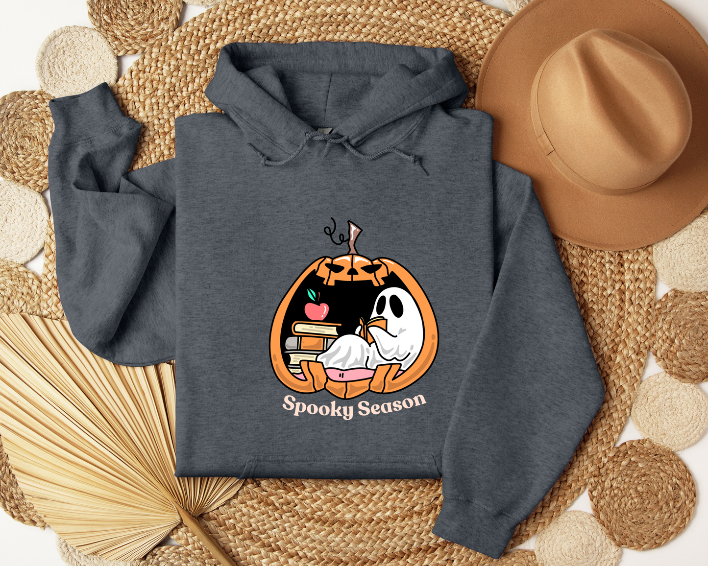 Spooky Season Hoodie | Cute Ghost Reading Pumpkin Sweatshirt | Cozy Halloween Hoodie | Fall Bookish Ghost Gift | Autumn Aesthetic Sweater