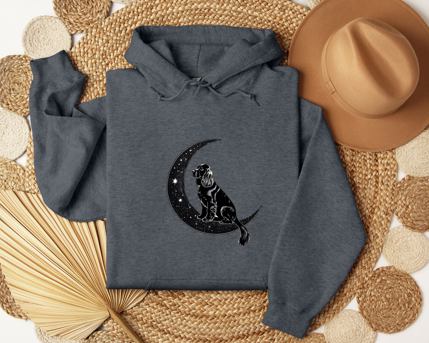 Starry Night Dog Hoodie – Moon & Stars Aesthetic Sweatshirt, Dog Lover Gift, Celestial Pet Owner Hoodie, Cozy Unisex Hoodie.