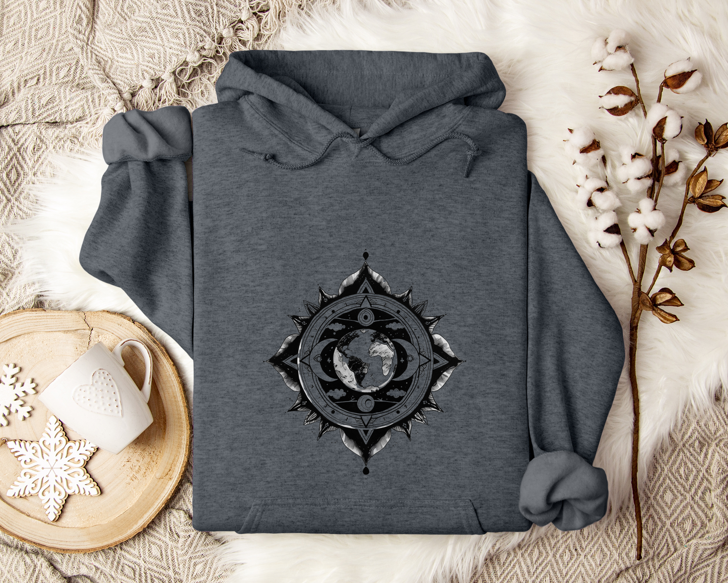 Celestial Earth Mandala Hoodie, Sacred Geometry Hoodie, Spiritual Hoodie, Mystic Geometry Sweatshirt, Astrology Hoodie, Unisex Hoodie