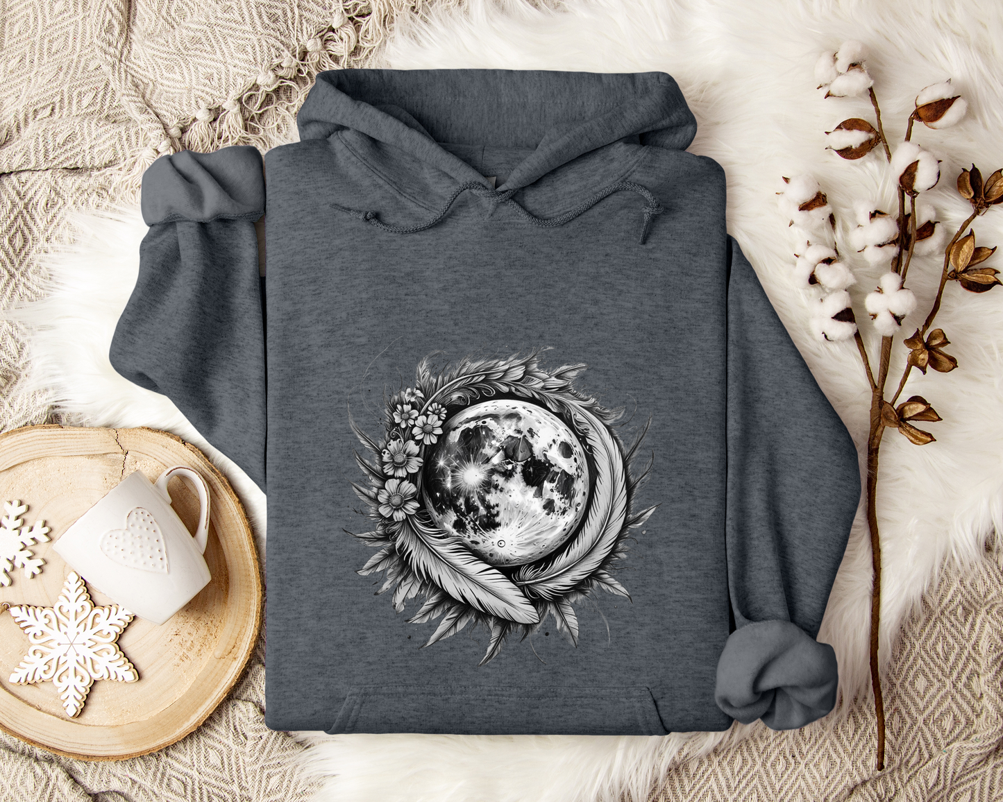 Lunar Bloom Hoodie, Mystical Moon Hoodie, Floral Moon Sweatshirt, Celestial Hoodie, Astrology Gift, Spiritual Hoodie, Unisex Hoodie