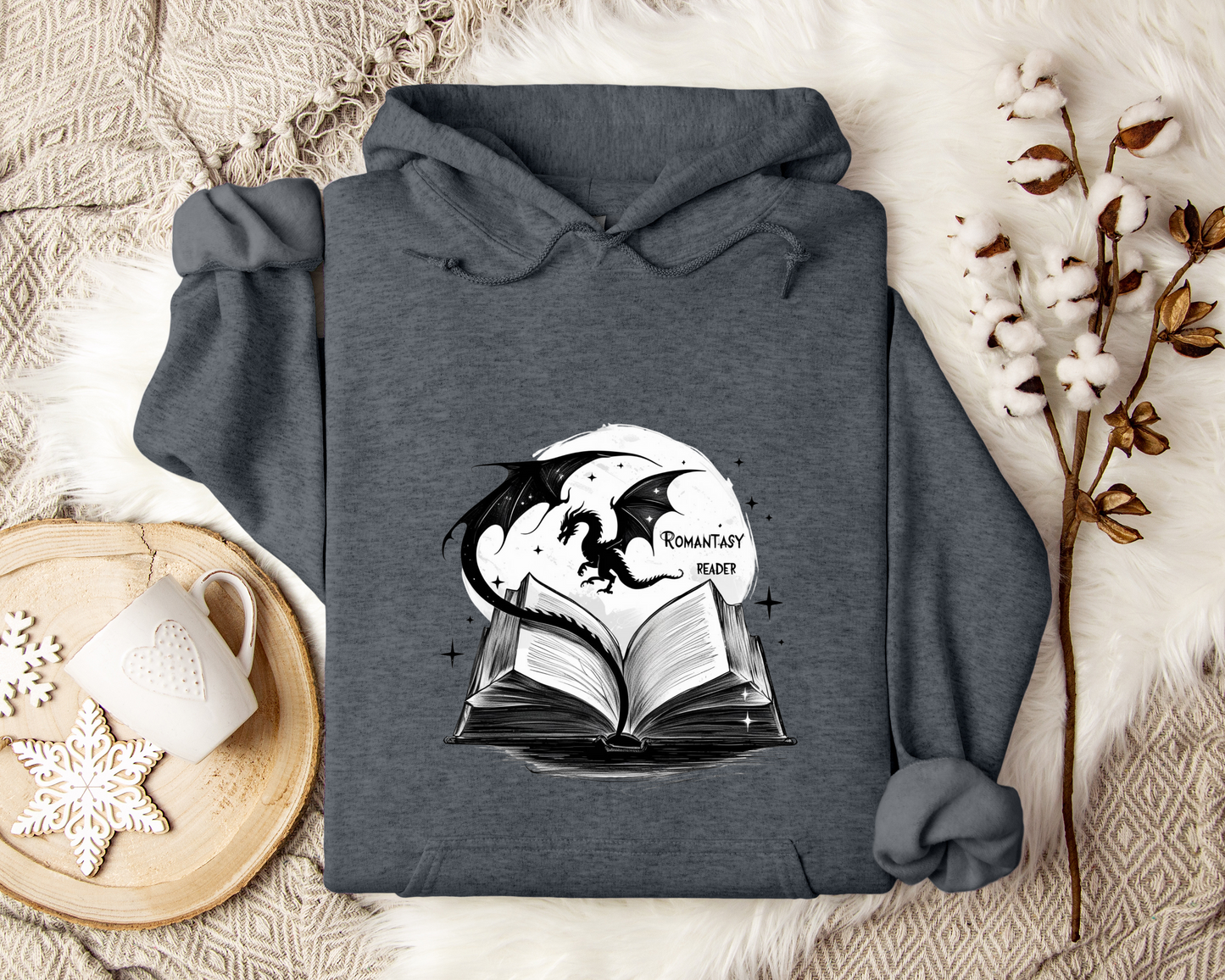 Romantasy Reader Hoodie – Dragon and Book Hoodie, Fantasy Reading Sweatshirt, Book Lover Gift, Magical Storytelling Clothing, Bookish Merch