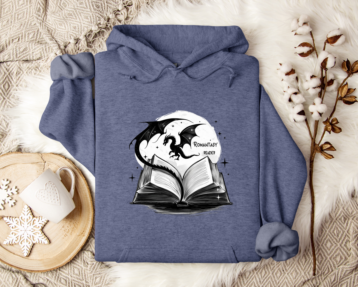 Romantasy Reader Hoodie – Dragon and Book Hoodie, Fantasy Reading Sweatshirt, Book Lover Gift, Magical Storytelling Clothing, Bookish Merch