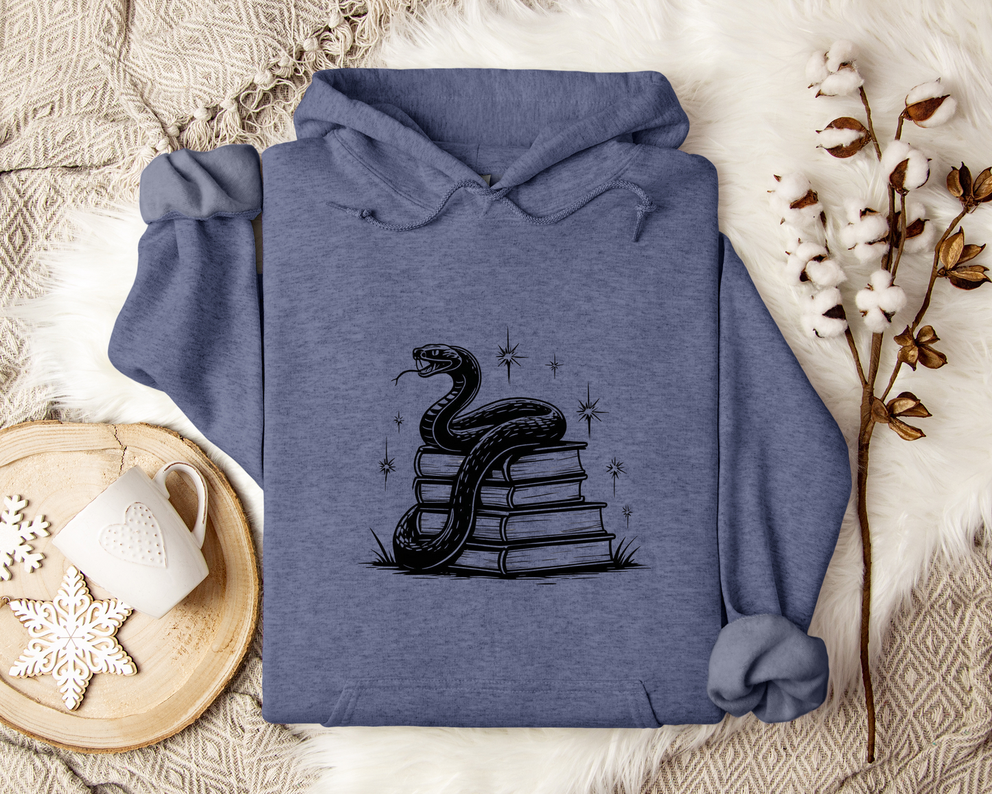 Serpent & Spellbooks Hoodie – Snake and Books Sweatshirt, Witchy Hoodie, Dark Academia Clothing, Mystical Fantasy Gift, Book Lover Gift.