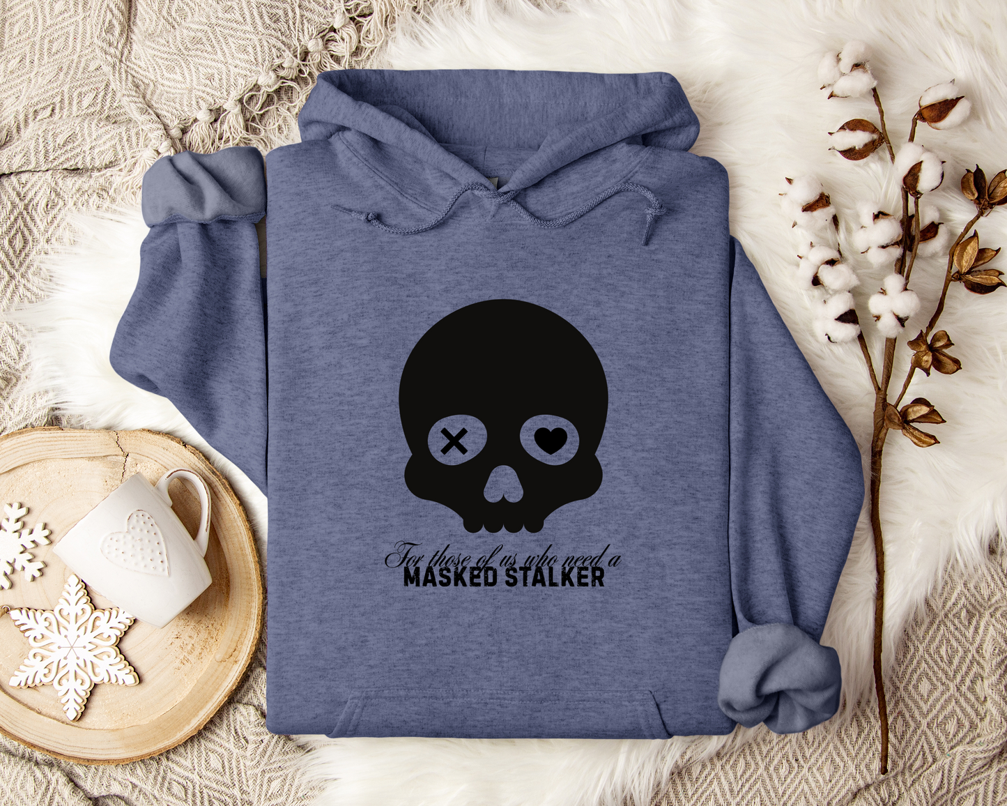 Dark Romance Skull Hoodie – Gothic Love Sweatshirt, Masked Stalker Inspired Pullover, Creepy Cute Bookish Gift
