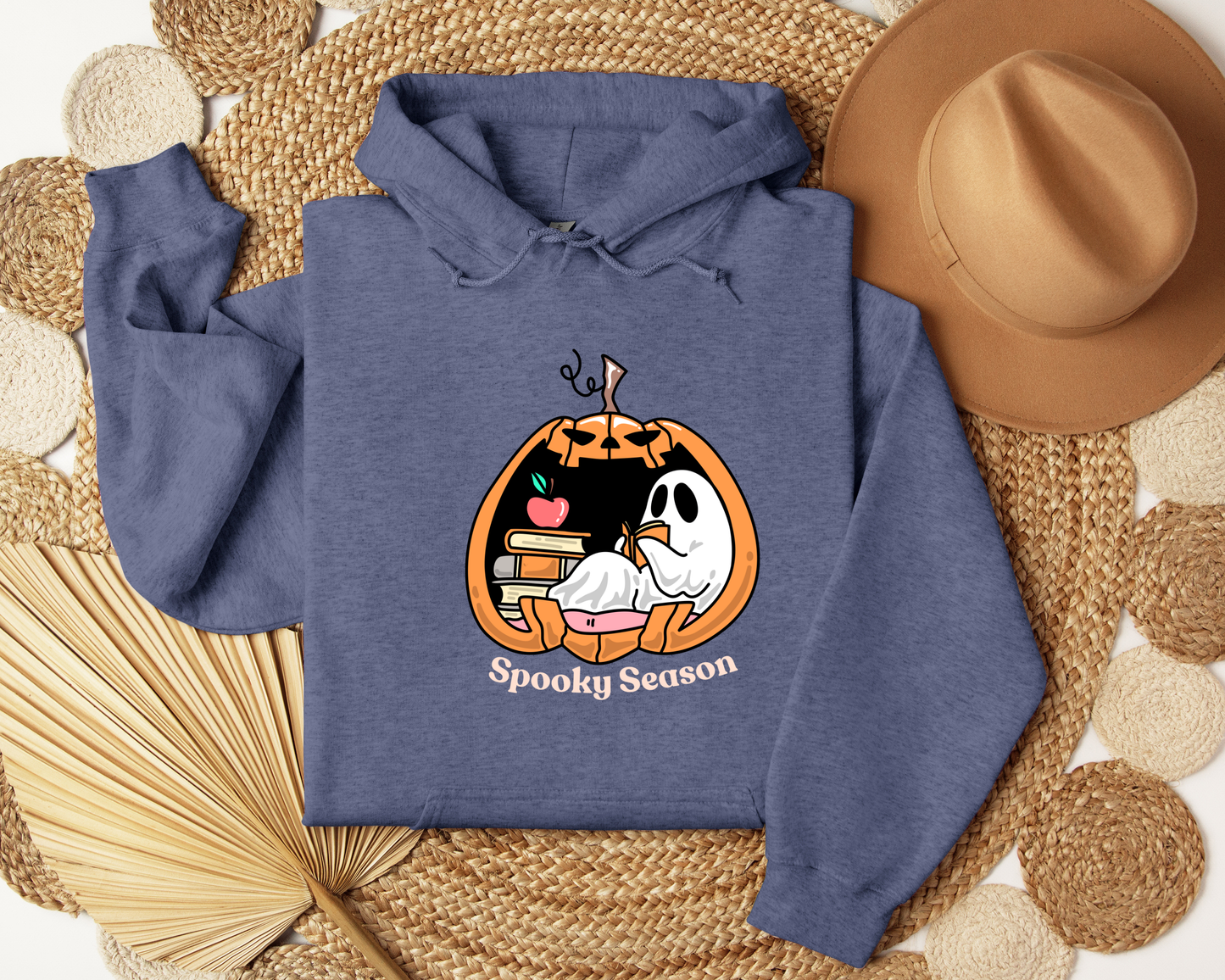 Spooky Season Hoodie | Cute Ghost Reading Pumpkin Sweatshirt | Cozy Halloween Hoodie | Fall Bookish Ghost Gift | Autumn Aesthetic Sweater