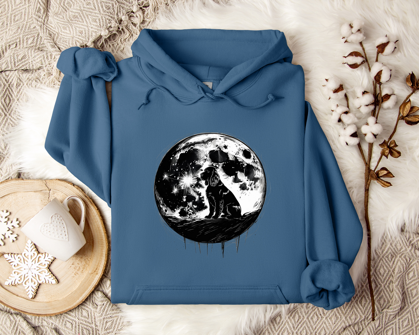 Moonlit Dog Hoodie, Dog Lover Gift, Loyal Companion Under the Stars, Celestial Night Sky Sweatshirt, Cozy Unisex Hoodie
