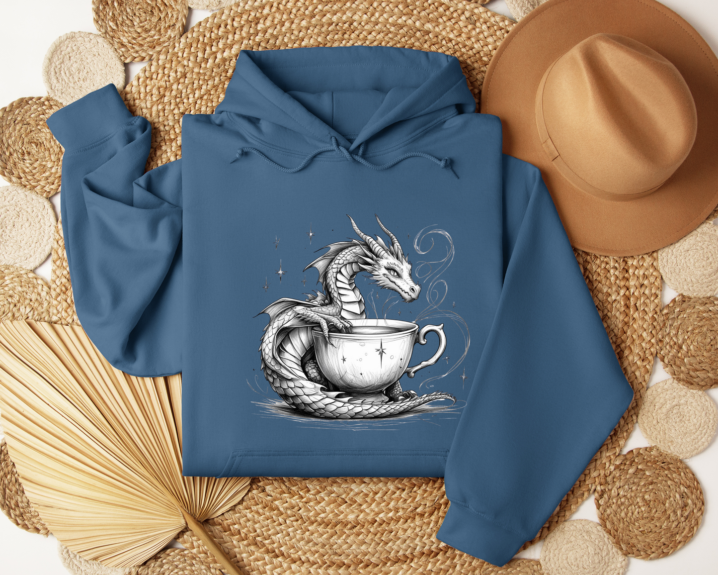 Teacup Dragon Hoodie - Whimsical Dragon Sweatshirt, Fantasy Coffe Lover Hoodie, Cozy Witchy Clothing, Magical Gift, Book Lover Gift.