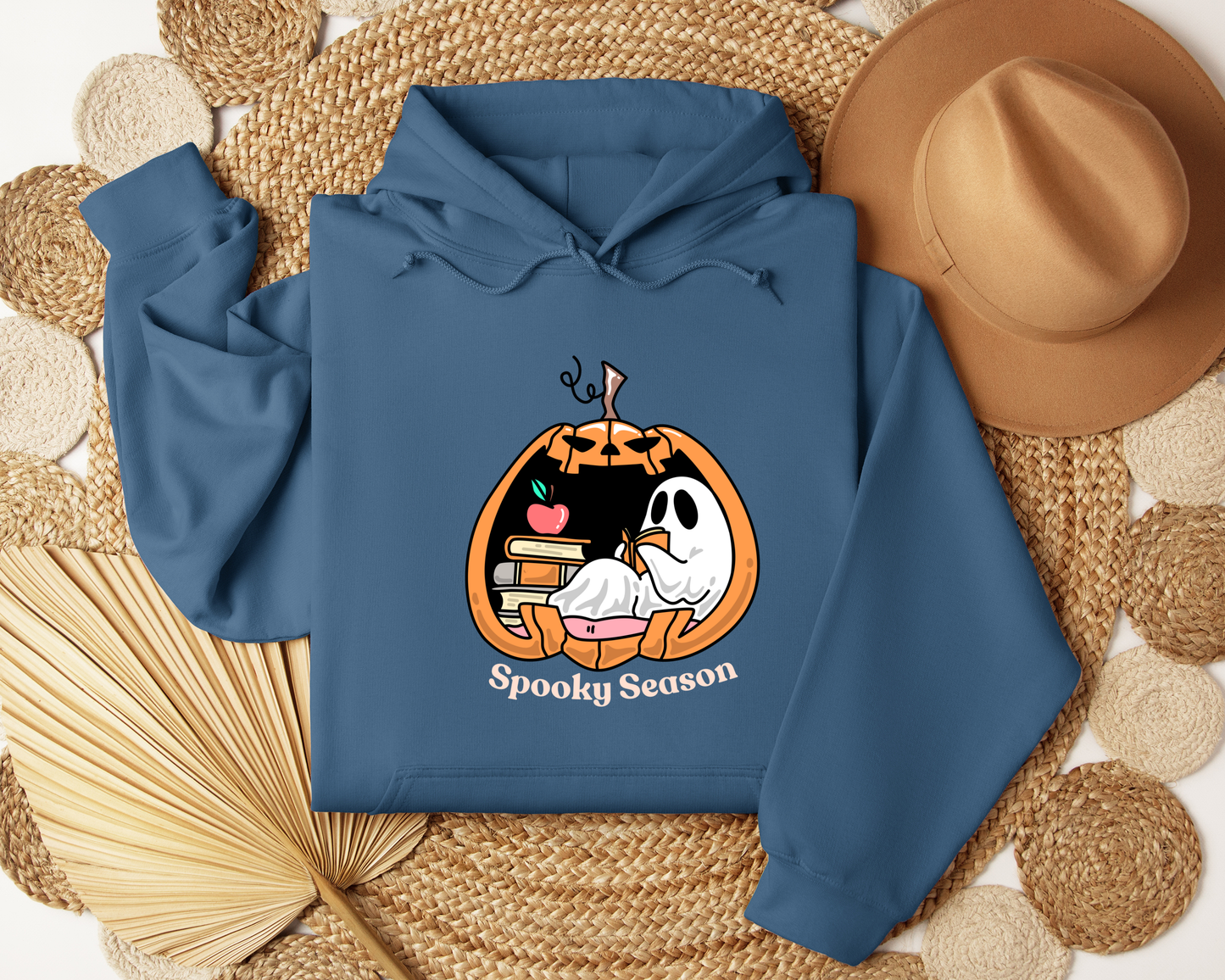 Spooky Season Hoodie | Cute Ghost Reading Pumpkin Sweatshirt | Cozy Halloween Hoodie | Fall Bookish Ghost Gift | Autumn Aesthetic Sweater