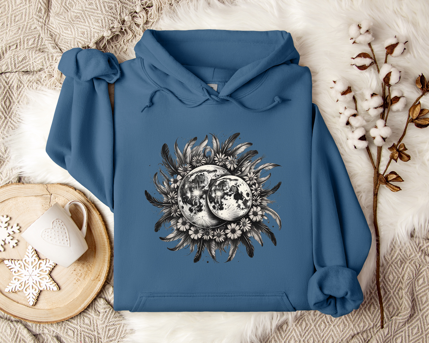 Twin Moons Hoodie – Celestial Moon Phase Sweatshirt, Astrology Hoodie, Mystical Lunar Clothing, Cosmic Night Sky Gift
