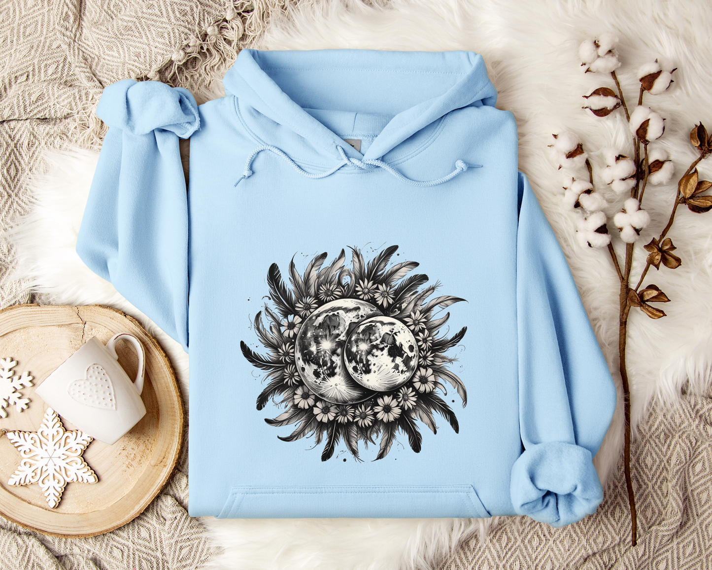 Twin Moons Hoodie – Celestial Moon Phase Sweatshirt, Astrology Hoodie, Mystical Lunar Clothing, Cosmic Night Sky Gift