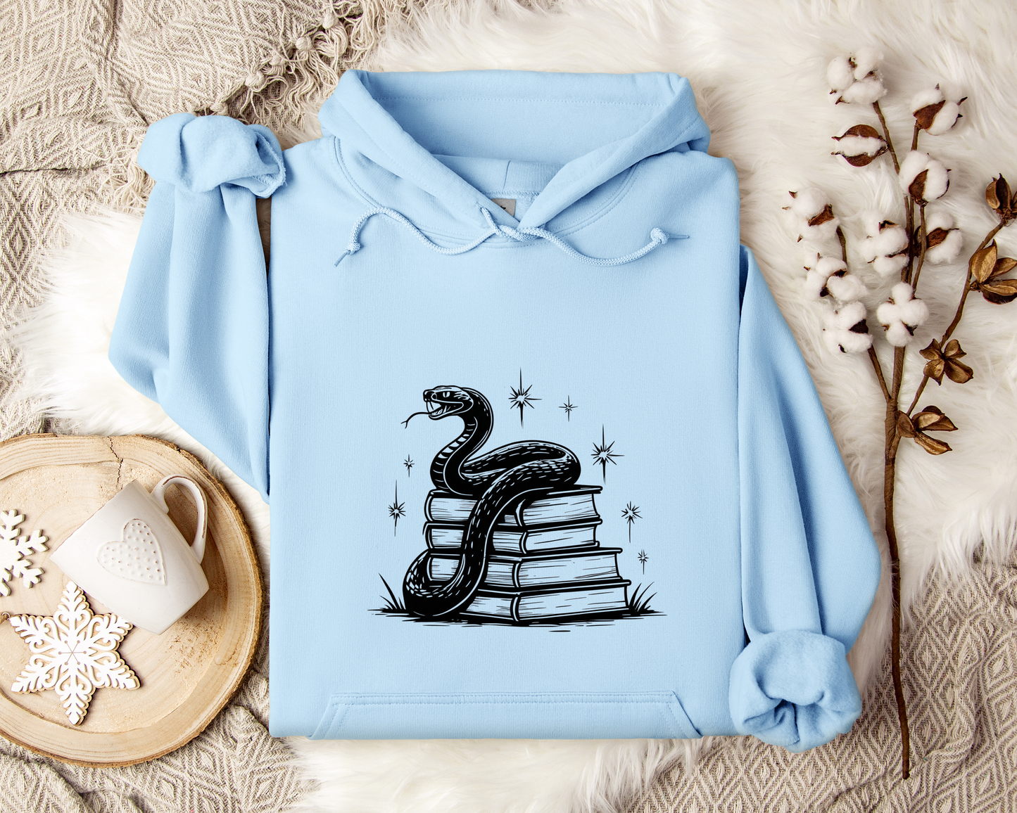 Serpent & Spellbooks Hoodie – Snake and Books Sweatshirt, Witchy Hoodie, Dark Academia Clothing, Mystical Fantasy Gift, Book Lover Gift.