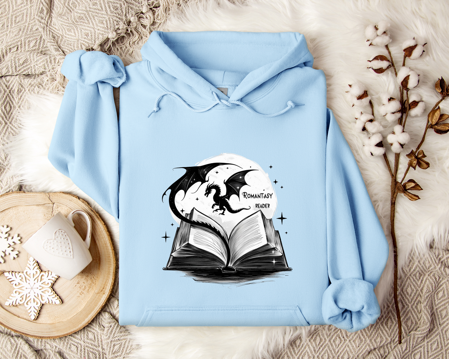 Romantasy Reader Hoodie – Dragon and Book Hoodie, Fantasy Reading Sweatshirt, Book Lover Gift, Magical Storytelling Clothing, Bookish Merch