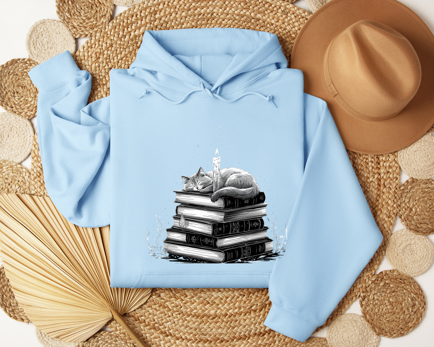 Enchanted Cat Hoodie – Spellbook Hoodie with Magical Cat, Cozy Witchy Sweatshirt, Fantasy Feline Gift, Mystical Book Lover Clothing, Pet.