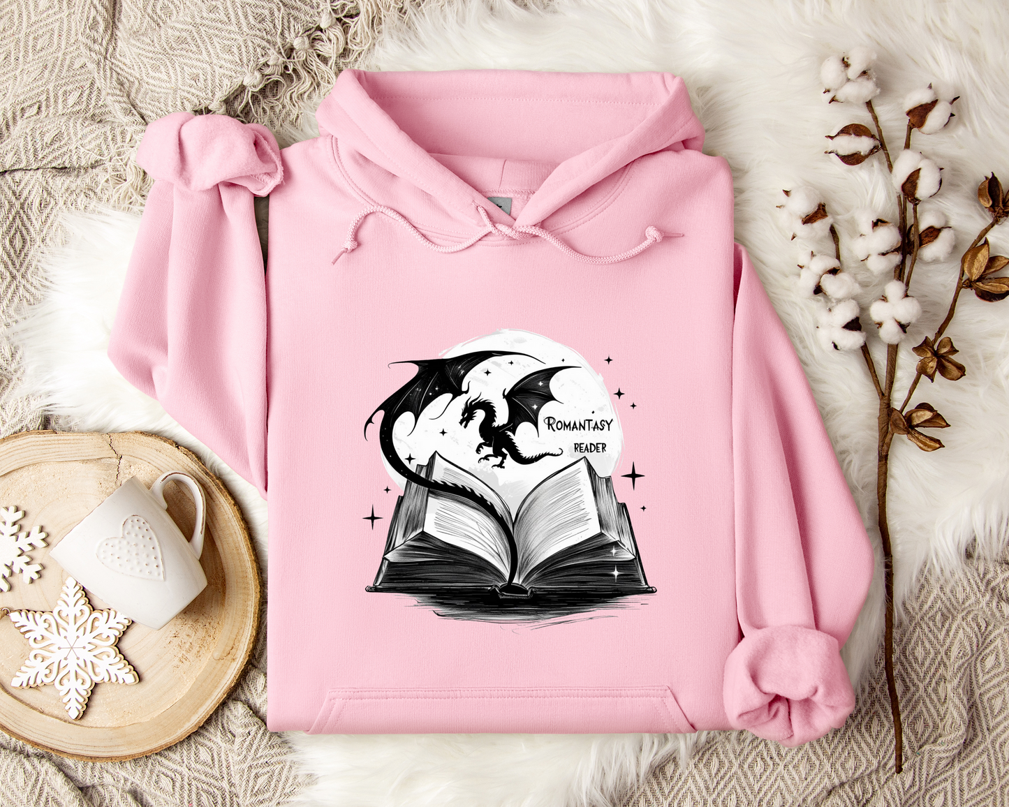 Romantasy Reader Hoodie – Dragon and Book Hoodie, Fantasy Reading Sweatshirt, Book Lover Gift, Magical Storytelling Clothing, Bookish Merch