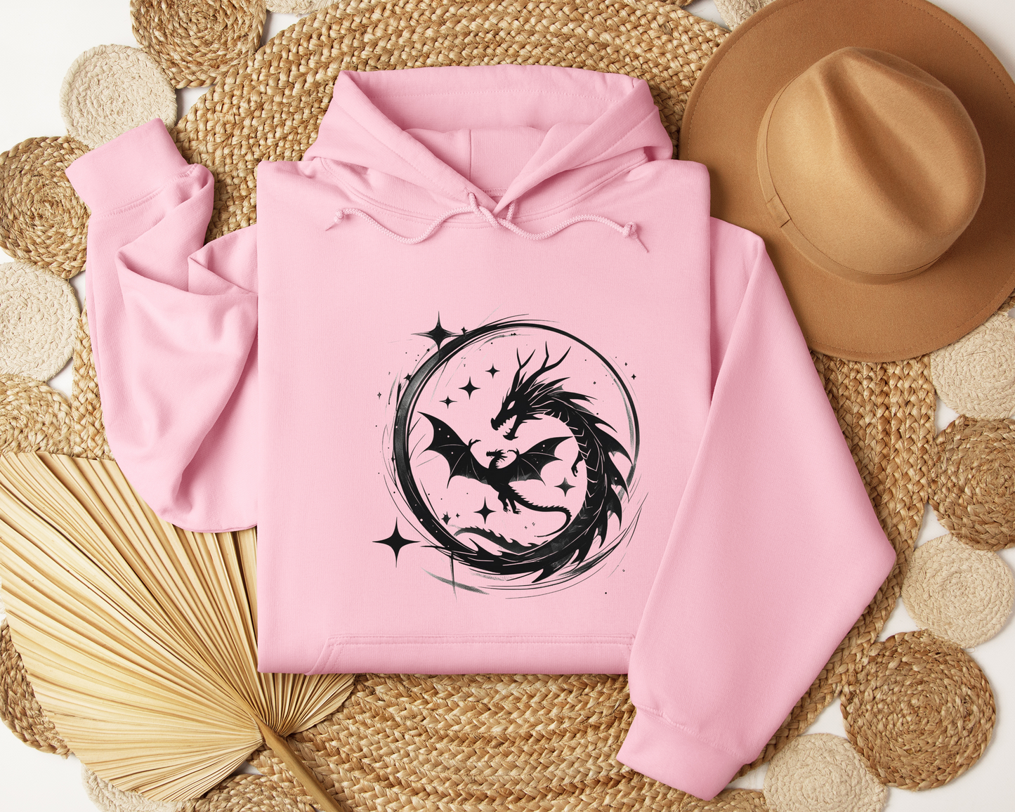 Dragon Circle Hoodie – Fantasy Dragon Sweatshirt, Celestial Stars Hoodie, Mystic Clothing, Gamer Gift, Witchy Dragon Apparel, Book Lover Gift