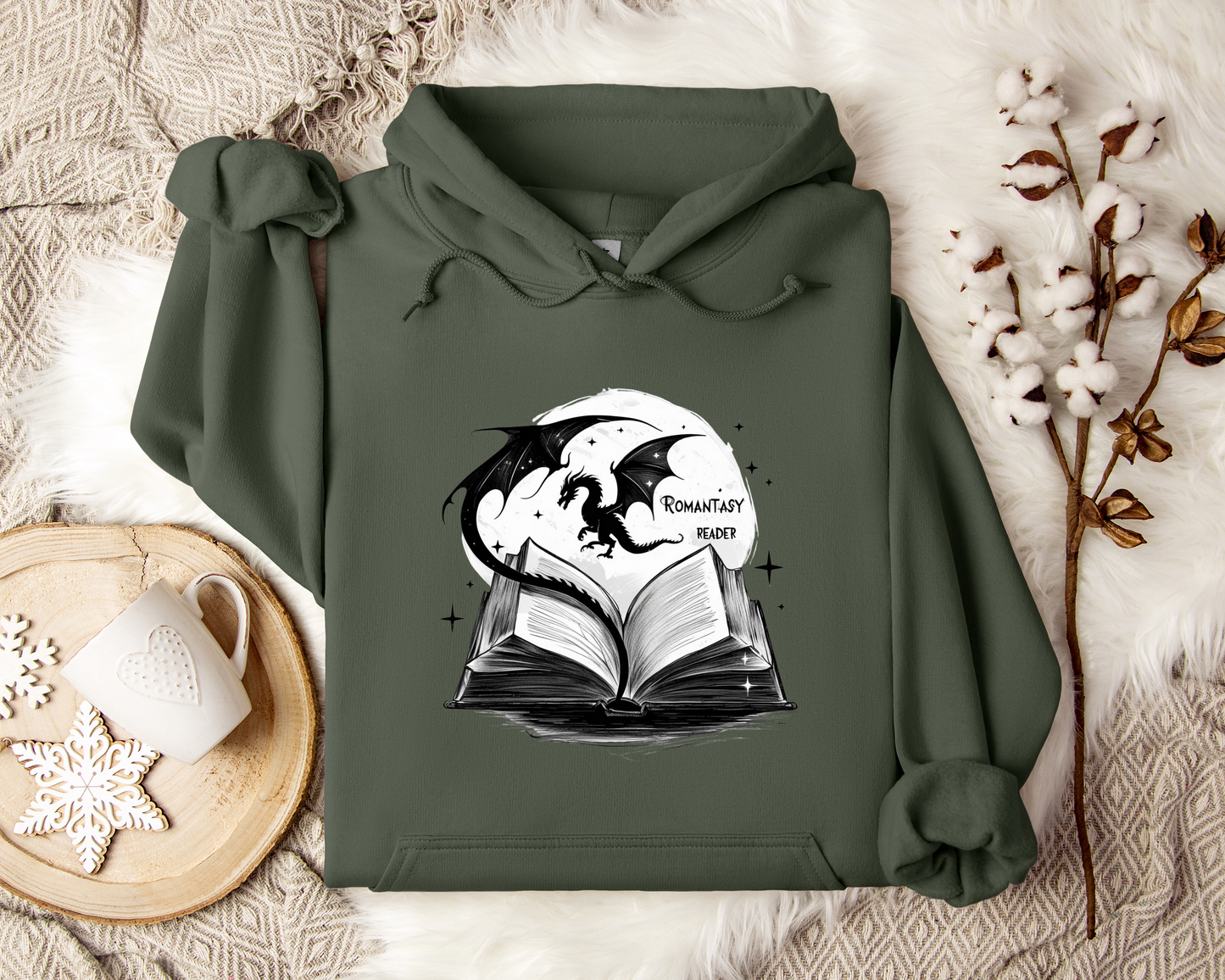 Romantasy Reader Hoodie – Dragon and Book Hoodie, Fantasy Reading Sweatshirt, Book Lover Gift, Magical Storytelling Clothing, Bookish Merch
