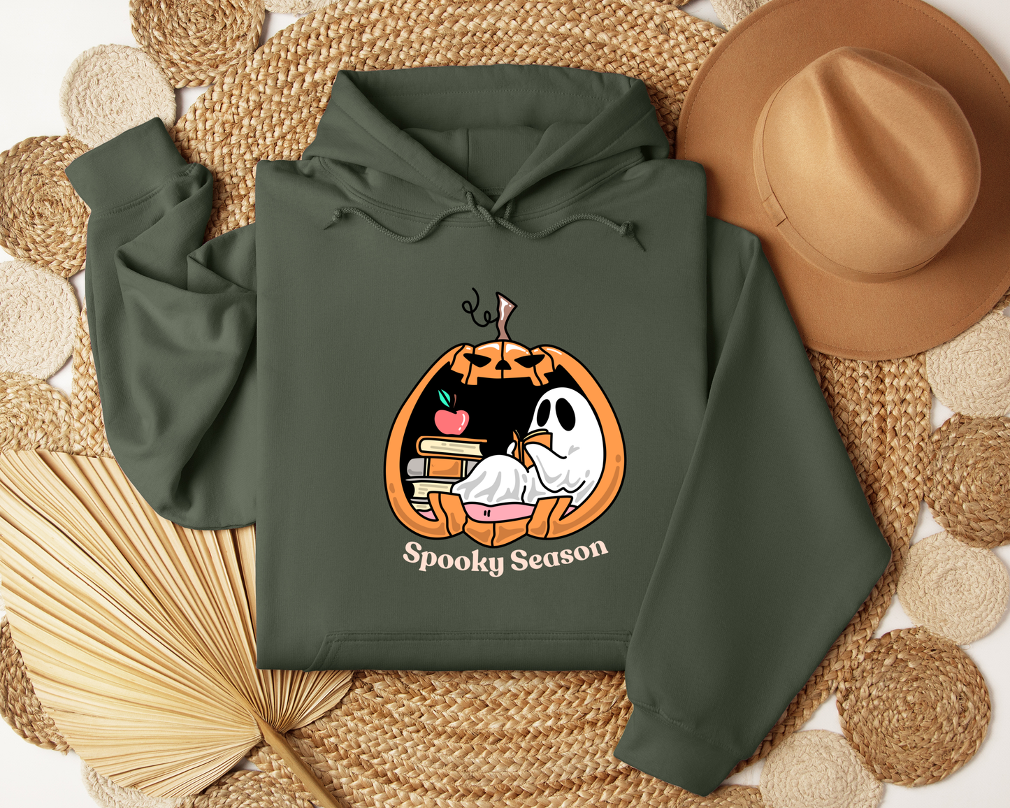Spooky Season Hoodie | Cute Ghost Reading Pumpkin Sweatshirt | Cozy Halloween Hoodie | Fall Bookish Ghost Gift | Autumn Aesthetic Sweater