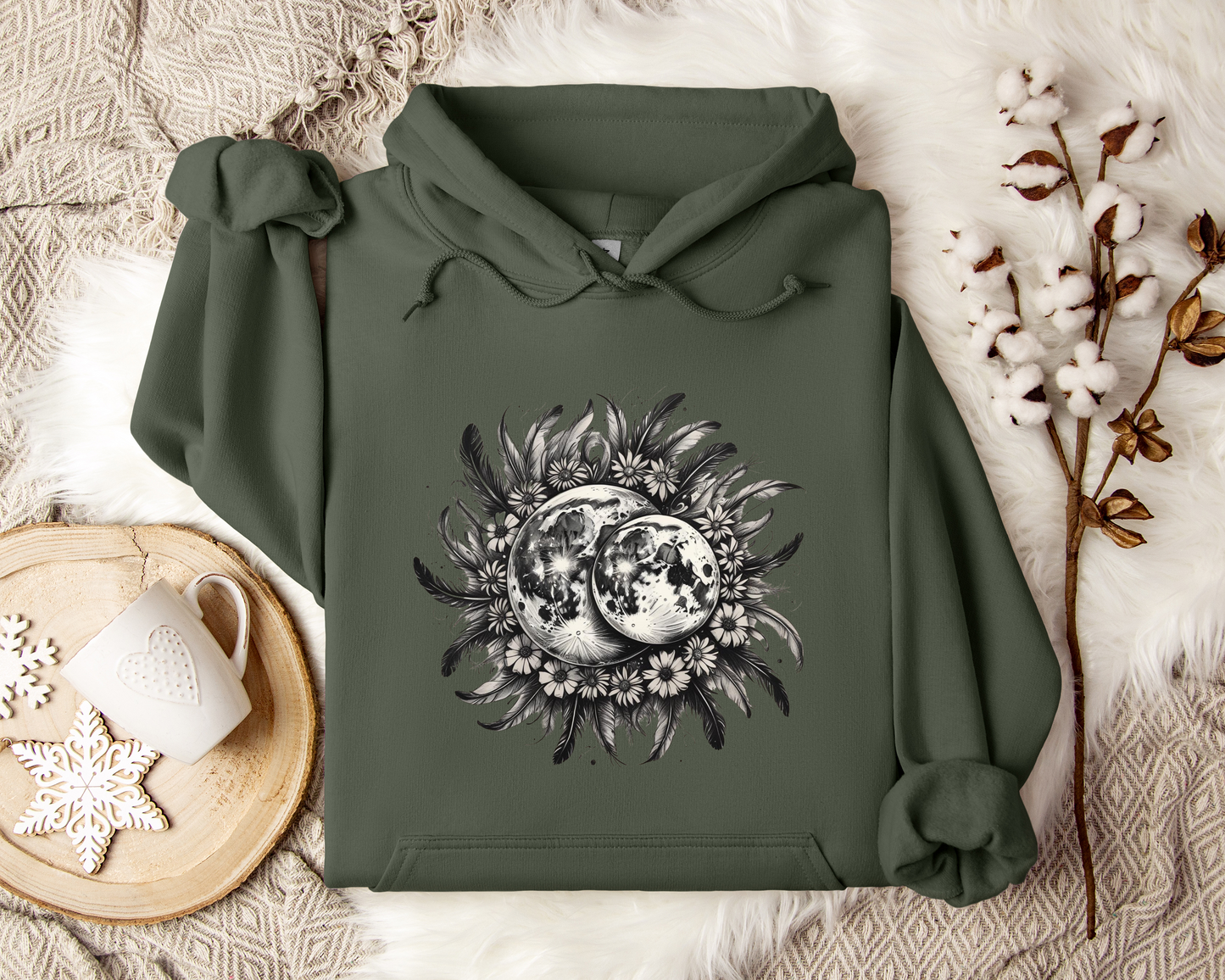 Twin Moons Hoodie – Celestial Moon Phase Sweatshirt, Astrology Hoodie, Mystical Lunar Clothing, Cosmic Night Sky Gift