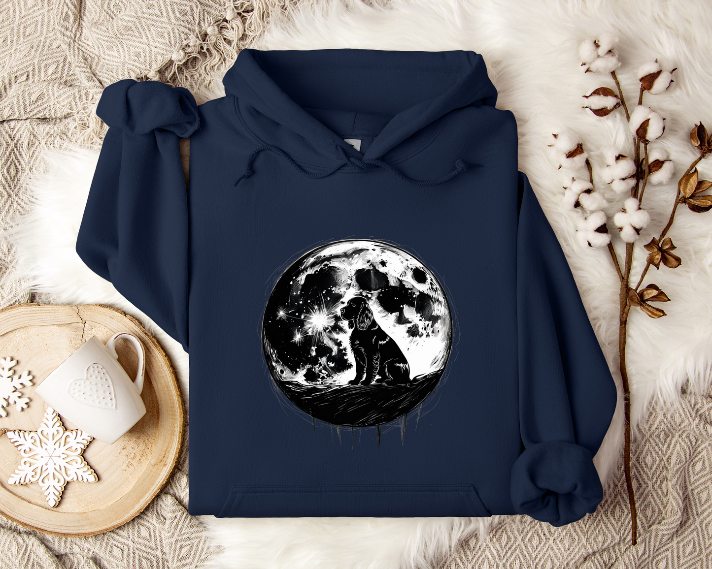 Moonlit Dog Hoodie, Dog Lover Gift, Loyal Companion Under the Stars, Celestial Night Sky Sweatshirt, Cozy Unisex Hoodie