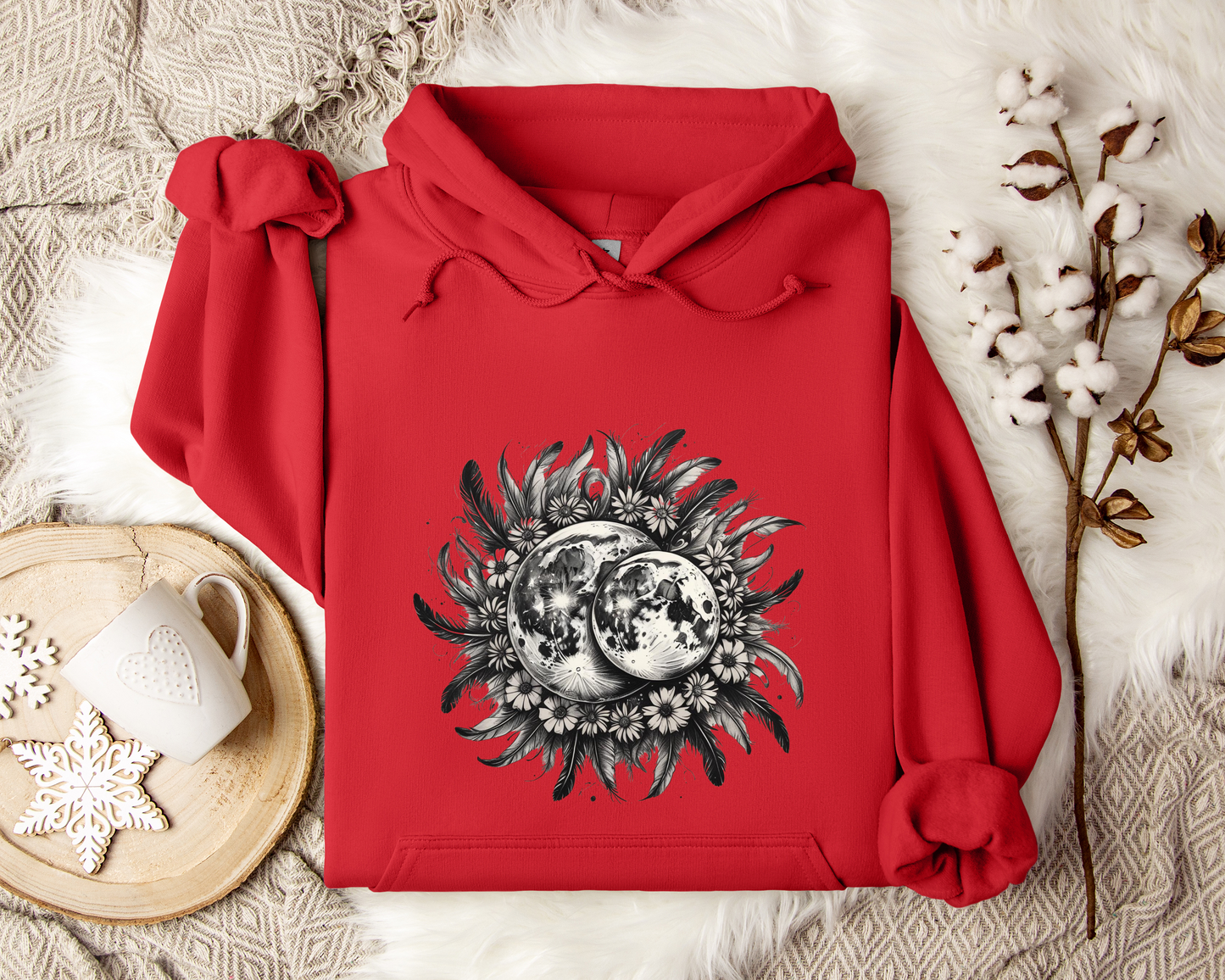 Twin Moons Hoodie – Celestial Moon Phase Sweatshirt, Astrology Hoodie, Mystical Lunar Clothing, Cosmic Night Sky Gift