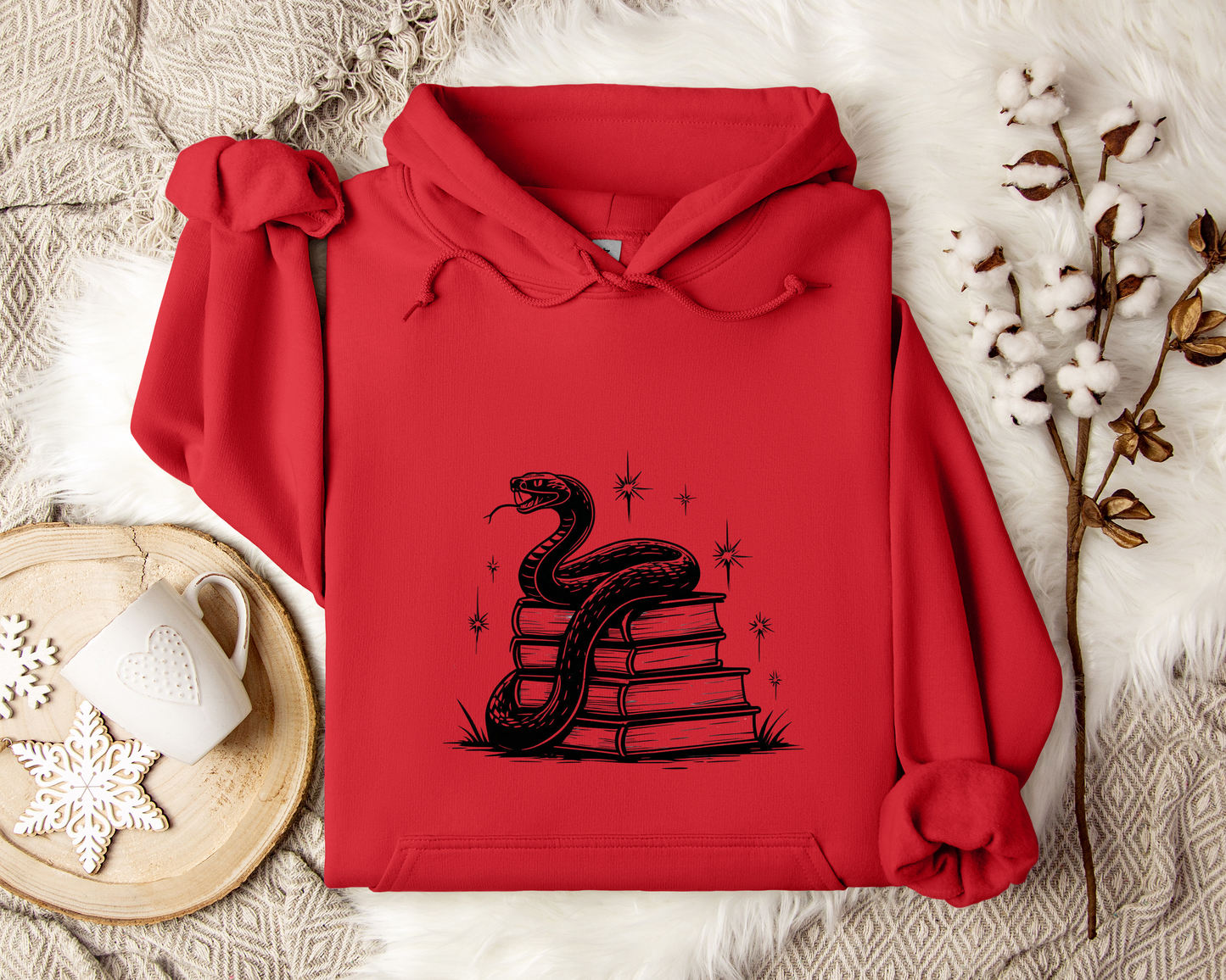 Serpent & Spellbooks Hoodie – Snake and Books Sweatshirt, Witchy Hoodie, Dark Academia Clothing, Mystical Fantasy Gift, Book Lover Gift.