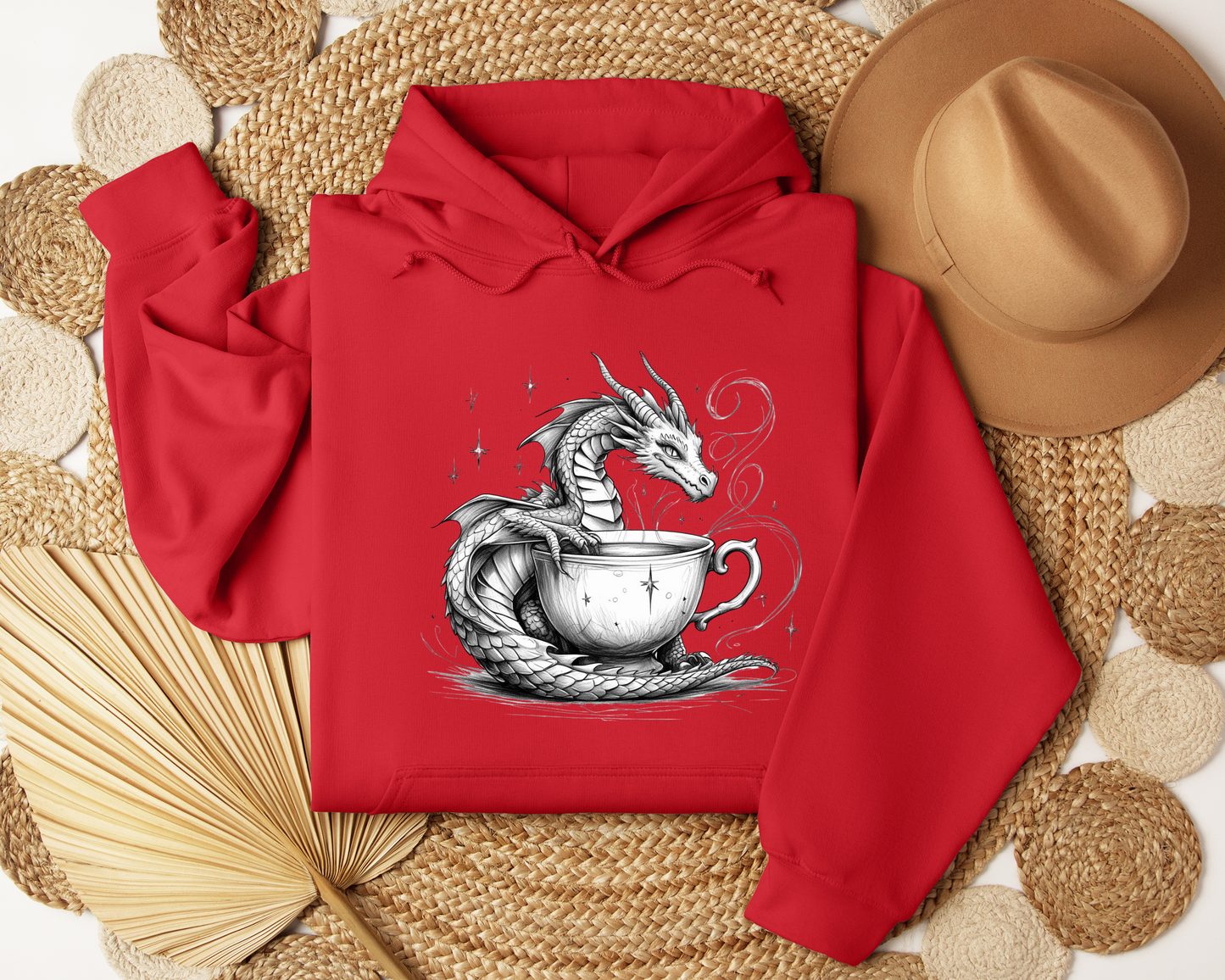 Teacup Dragon Hoodie - Whimsical Dragon Sweatshirt, Fantasy Coffe Lover Hoodie, Cozy Witchy Clothing, Magical Gift, Book Lover Gift.