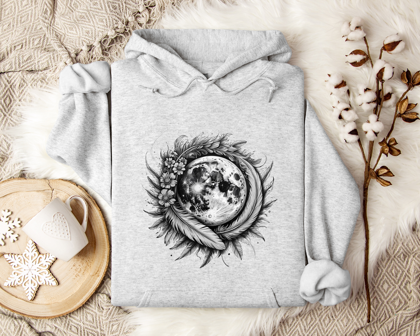 Lunar Bloom Hoodie, Mystical Moon Hoodie, Floral Moon Sweatshirt, Celestial Hoodie, Astrology Gift, Spiritual Hoodie, Unisex Hoodie