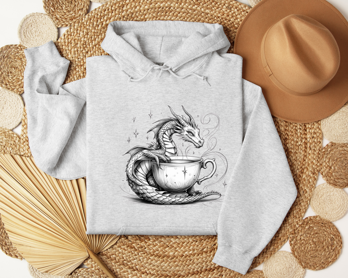Teacup Dragon Hoodie - Whimsical Dragon Sweatshirt, Fantasy Coffe Lover Hoodie, Cozy Witchy Clothing, Magical Gift, Book Lover Gift.