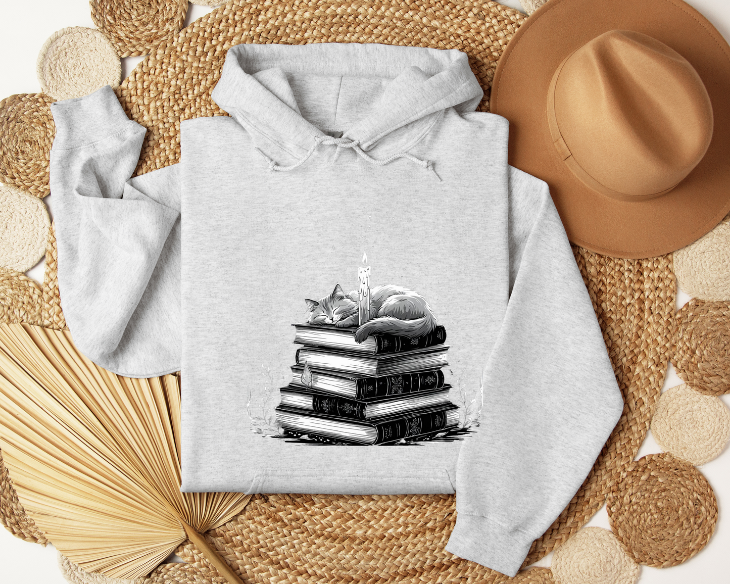 Enchanted Cat Hoodie – Spellbook Hoodie with Magical Cat, Cozy Witchy Sweatshirt, Fantasy Feline Gift, Mystical Book Lover Clothing, Pet.