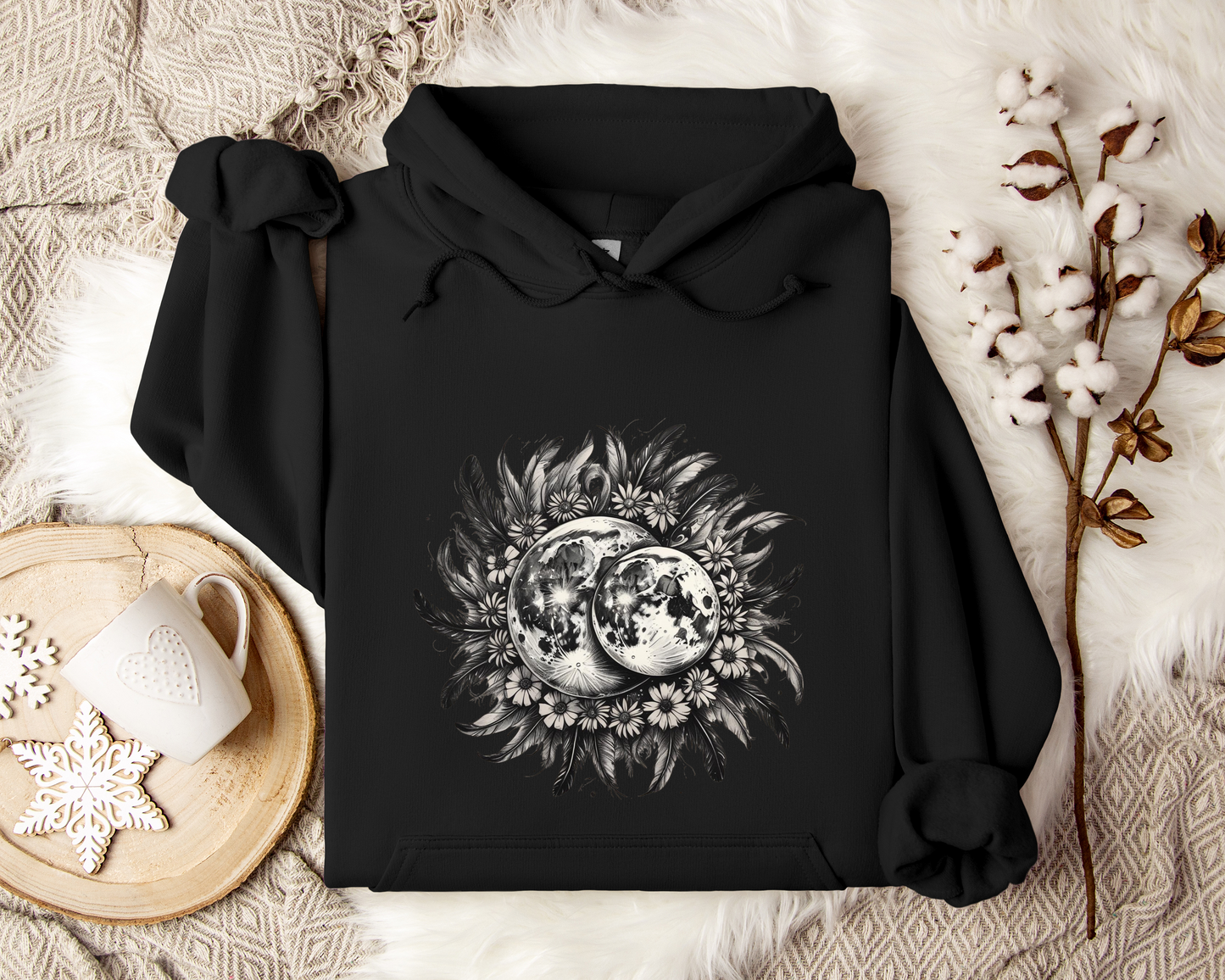 Twin Moons Hoodie – Celestial Moon Phase Sweatshirt, Astrology Hoodie, Mystical Lunar Clothing, Cosmic Night Sky Gift