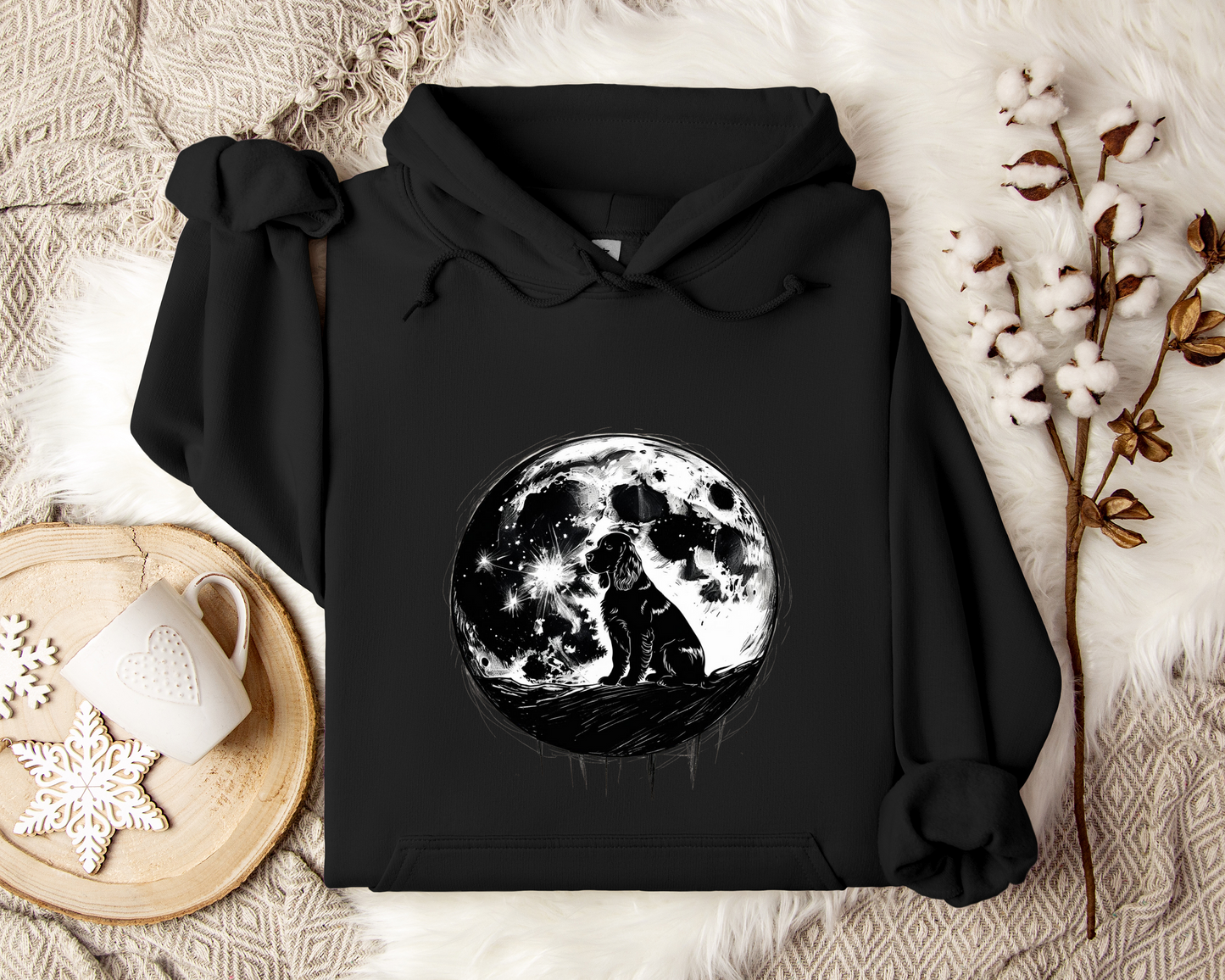 Moonlit Dog Hoodie, Dog Lover Gift, Loyal Companion Under the Stars, Celestial Night Sky Sweatshirt, Cozy Unisex Hoodie