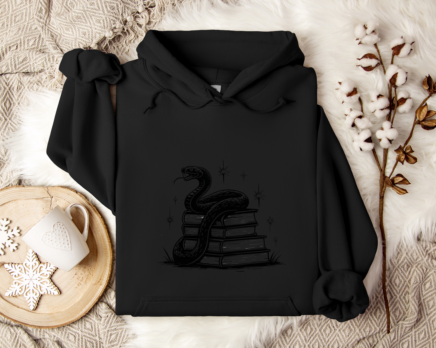 Serpent & Spellbooks Hoodie – Snake and Books Sweatshirt, Witchy Hoodie, Dark Academia Clothing, Mystical Fantasy Gift, Book Lover Gift.