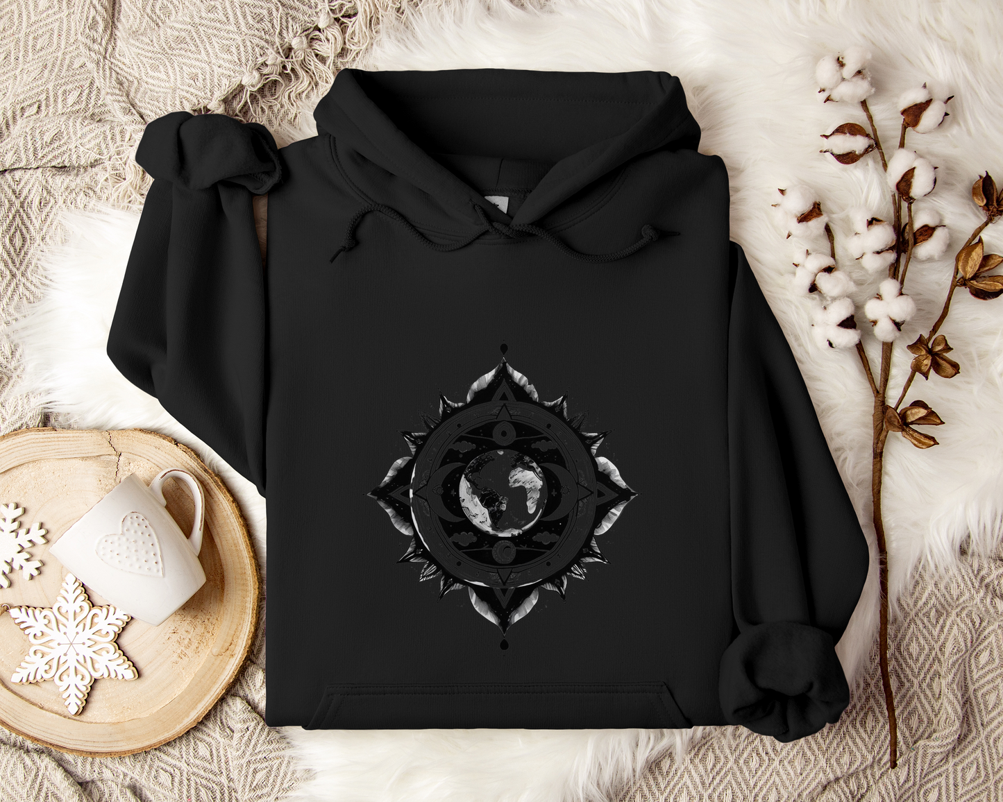 Celestial Earth Mandala Hoodie, Sacred Geometry Hoodie, Spiritual Hoodie, Mystic Geometry Sweatshirt, Astrology Hoodie, Unisex Hoodie