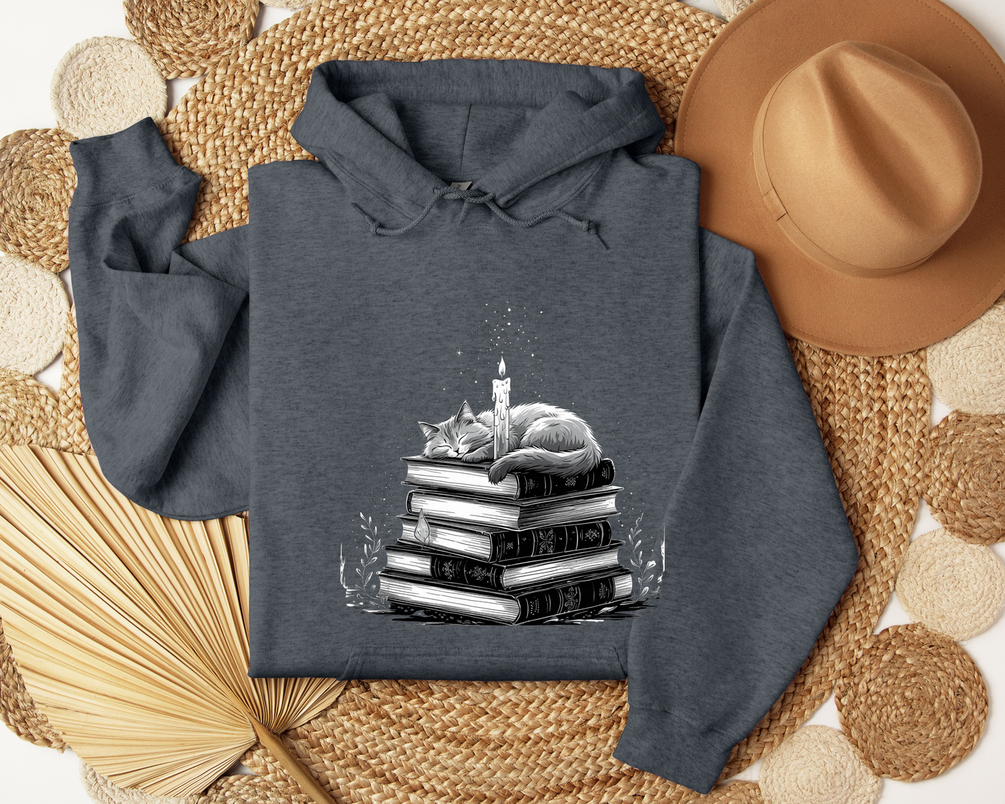 Enchanted Cat Hoodie – Spellbook Hoodie with Magical Cat, Cozy Witchy Sweatshirt, Fantasy Feline Gift, Mystical Book Lover Clothing, Pet.