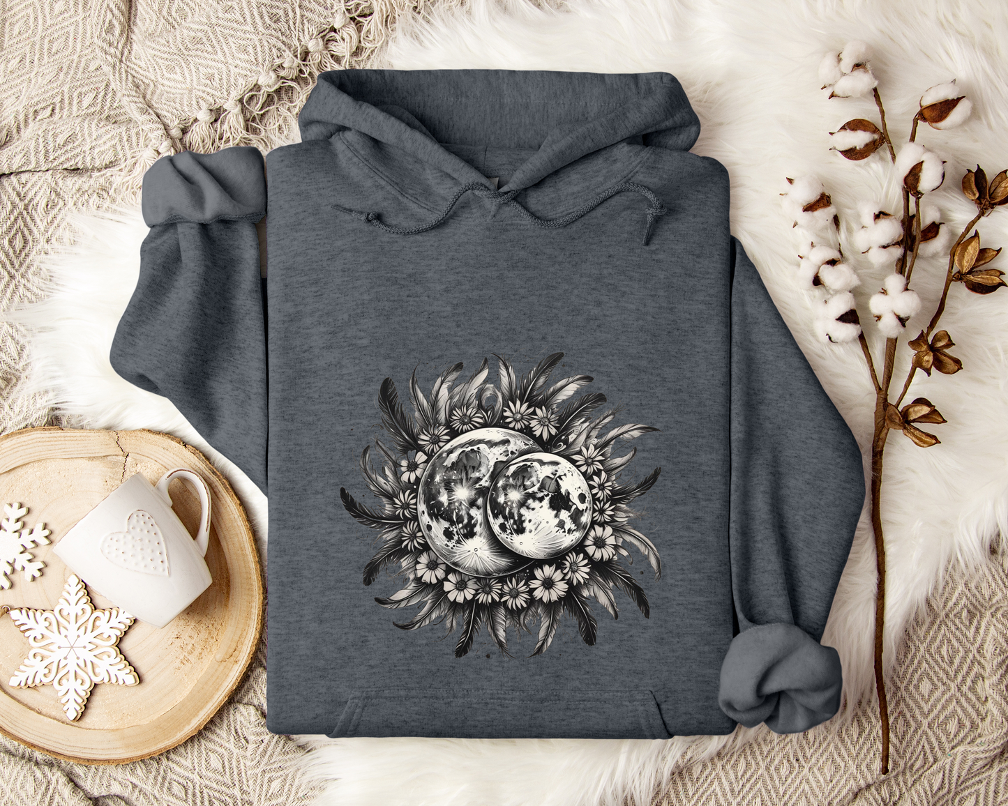 Twin Moons Hoodie – Celestial Moon Phase Sweatshirt, Astrology Hoodie, Mystical Lunar Clothing, Cosmic Night Sky Gift