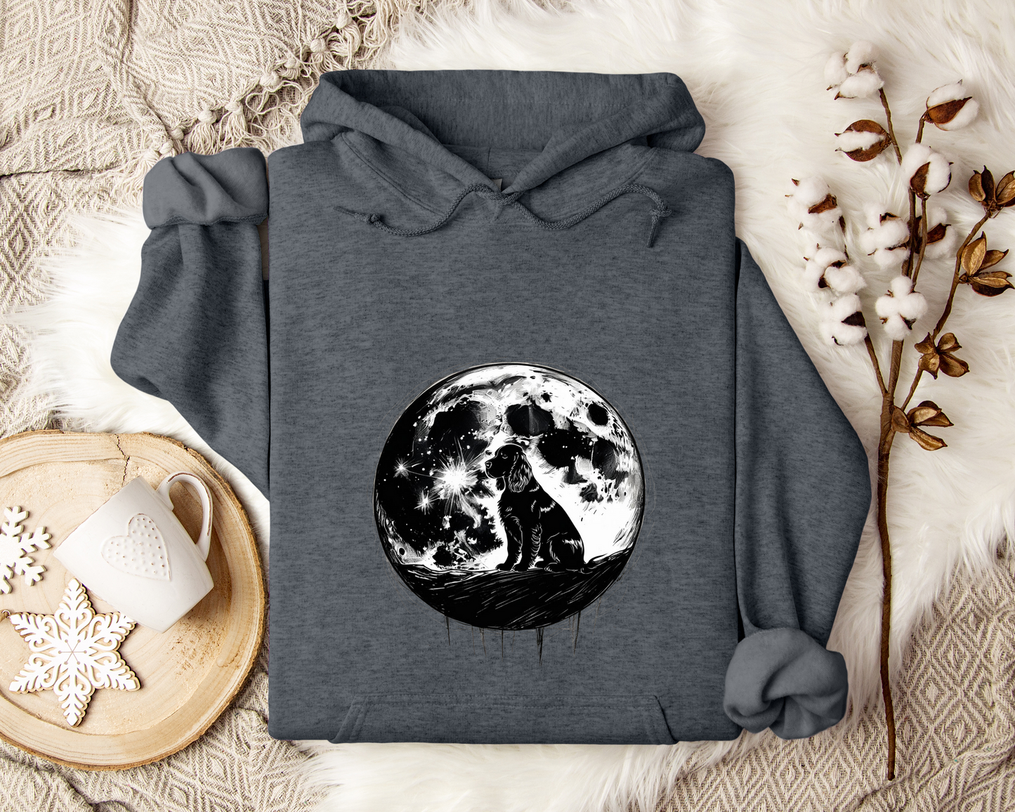 Moonlit Dog Hoodie, Dog Lover Gift, Loyal Companion Under the Stars, Celestial Night Sky Sweatshirt, Cozy Unisex Hoodie