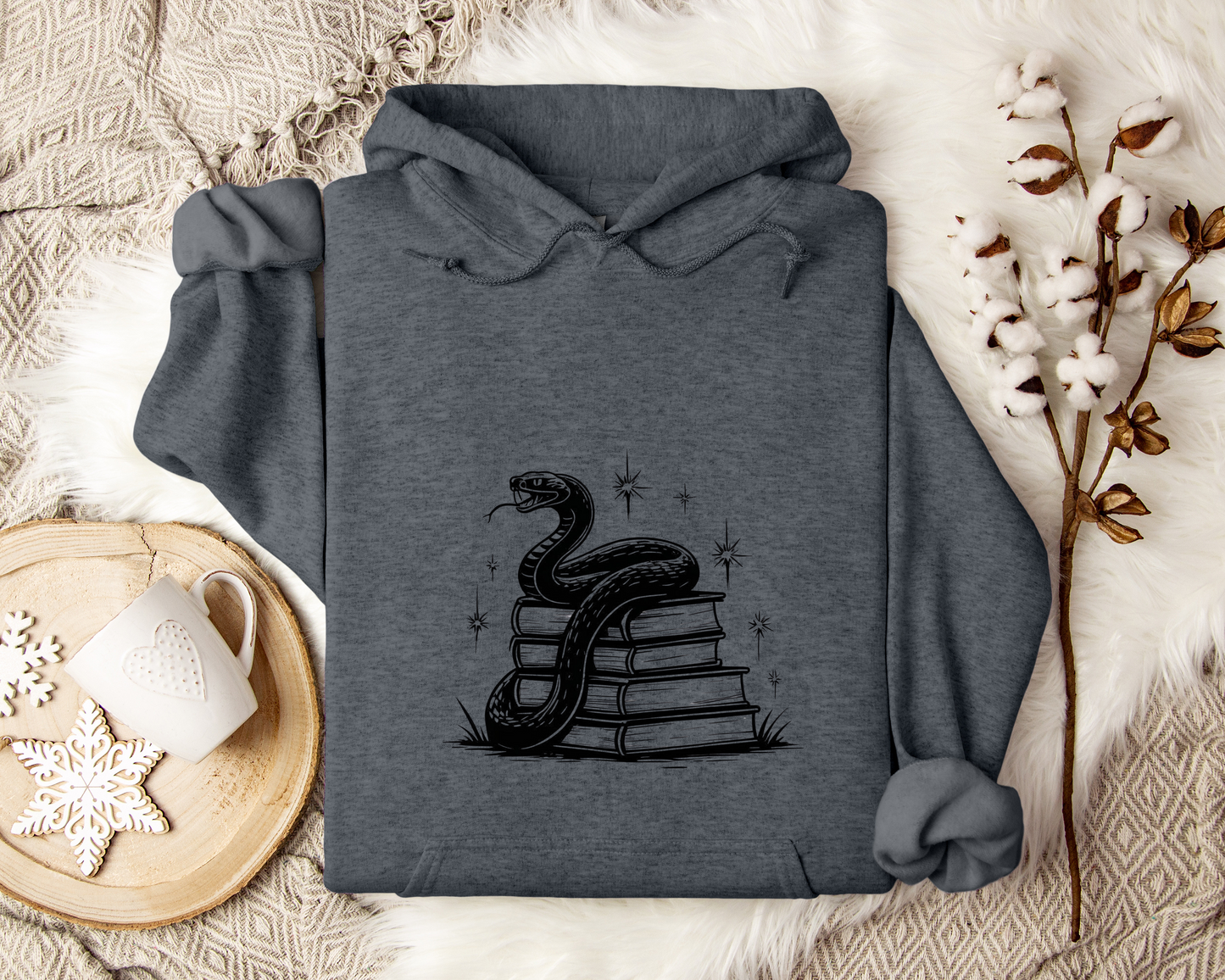 Serpent & Spellbooks Hoodie – Snake and Books Sweatshirt, Witchy Hoodie, Dark Academia Clothing, Mystical Fantasy Gift, Book Lover Gift.