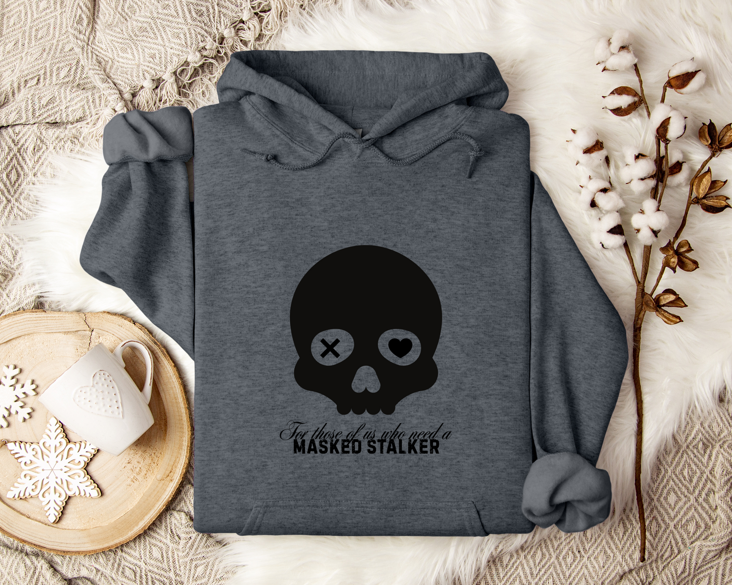 Dark Romance Skull Hoodie – Gothic Love Sweatshirt, Masked Stalker Inspired Pullover, Creepy Cute Bookish Gift